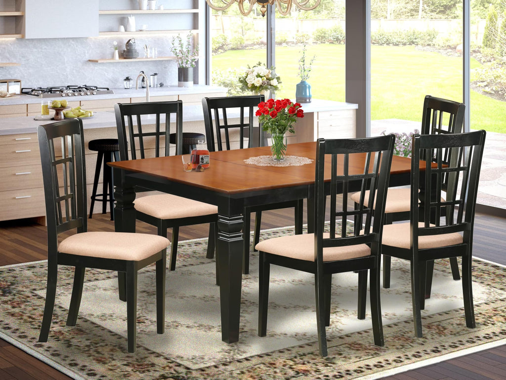 East West Furniture WENI7-BCH-C 7 Piece Dining Room Furniture Set Consist of a Rectangle Kitchen Table with Butterfly Leaf and 6 Linen Fabric Upholstered Chairs, 42x60 Inch, Black & Cherry