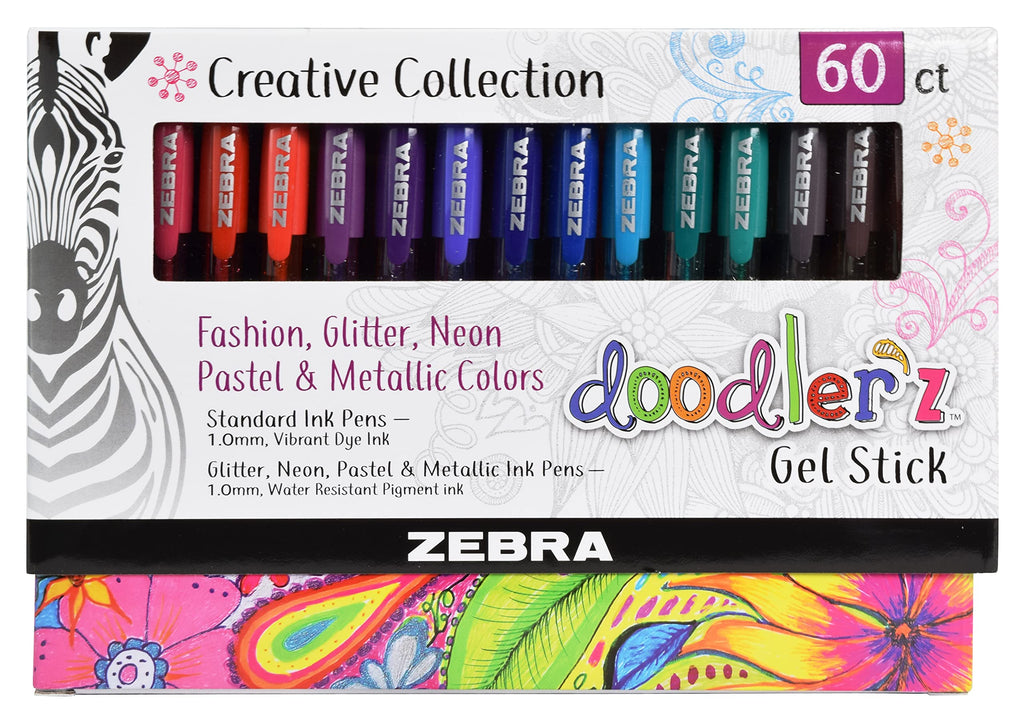 Zebra Pen Doodler'Z Gel Stick Pen 1.0Mm Assorted 60Pk (41960)