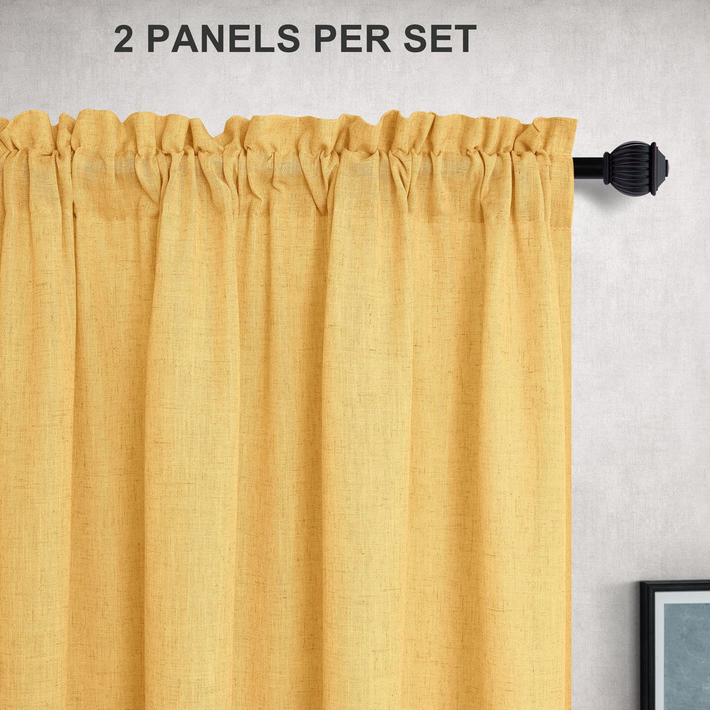 Mrs.Naturall Yellow Gold Curtains 90 Inch Length For Bedroom 2 Panels Pocket Fall Drapes Semi Sheer Light Filter Mustard Yellow Gold Curtains For Living Room Family Sitting Playroom Sunroom 52X90 Long