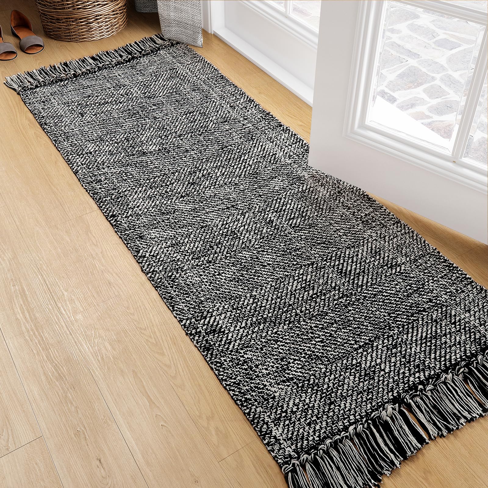 Collive Hallway Runner Rug, 2 x 5 Soft Washable Kitchen Runner Rug, Black Contemporary Modern Laundry Room Rugs Indoor Hand-Wo