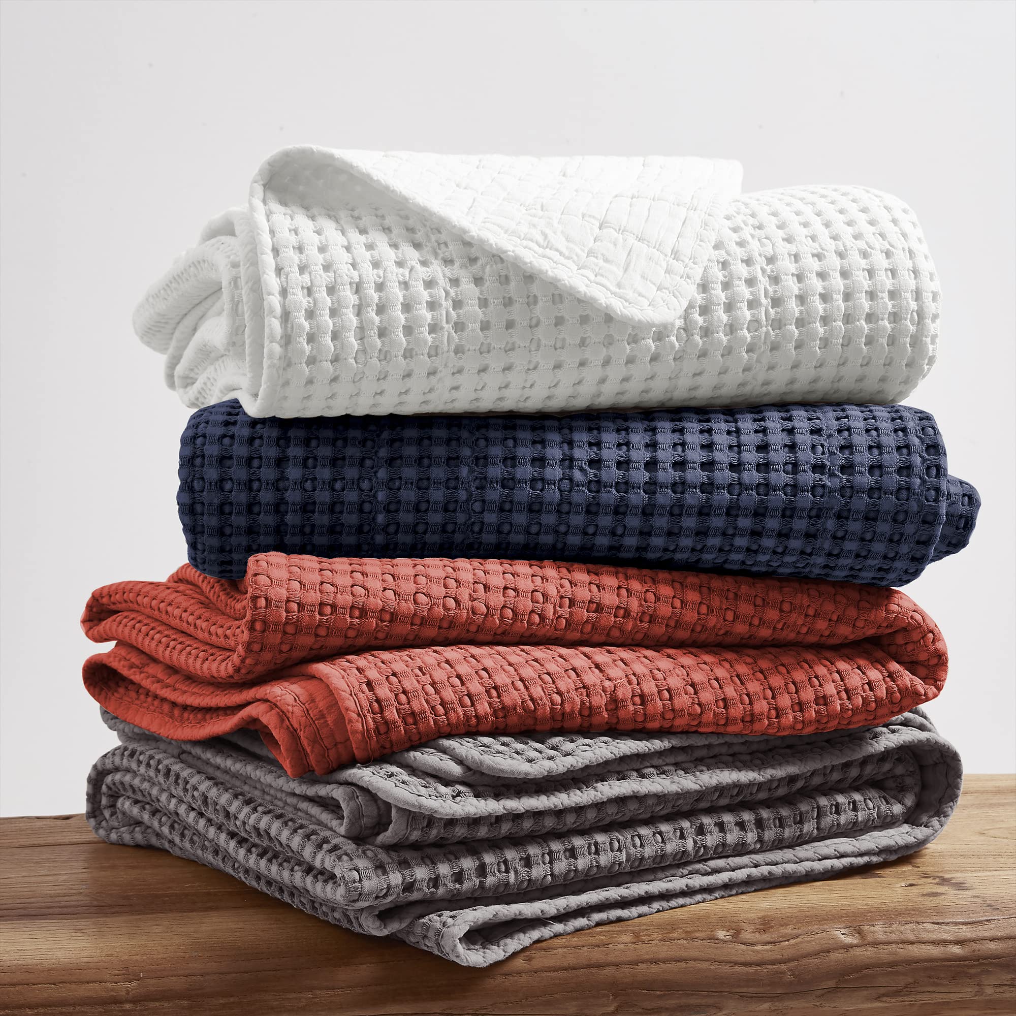 Levtex Home - Mills Waffle - Full Quilted Bedspread Set - Chambray Cotton Waffle - Bedspread Size (96X110In.), Sham Size (26 X 2