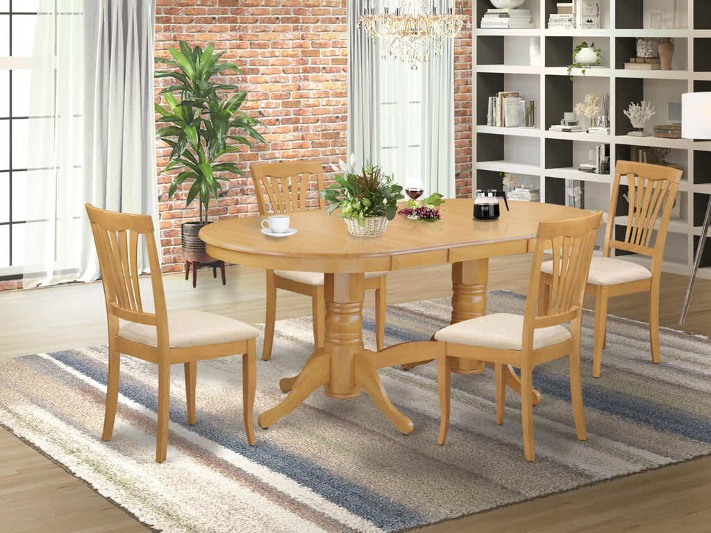 East West Furniture VAAV5-OAK-C 5 Piece Dining Room Table Set Includes an Oval Wooden Table with Butterfly Leaf and 4 Linen Fabric Kitchen Dining Chairs, 40x76 Inch, Oak