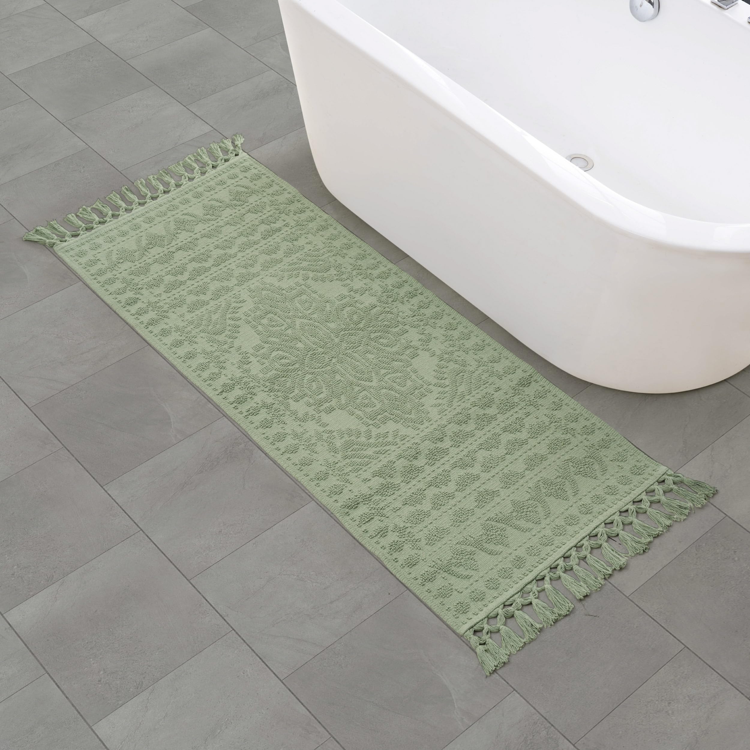 French Connection Nellore Fringe 24 x 64 in. Bath Rug, Sage Green