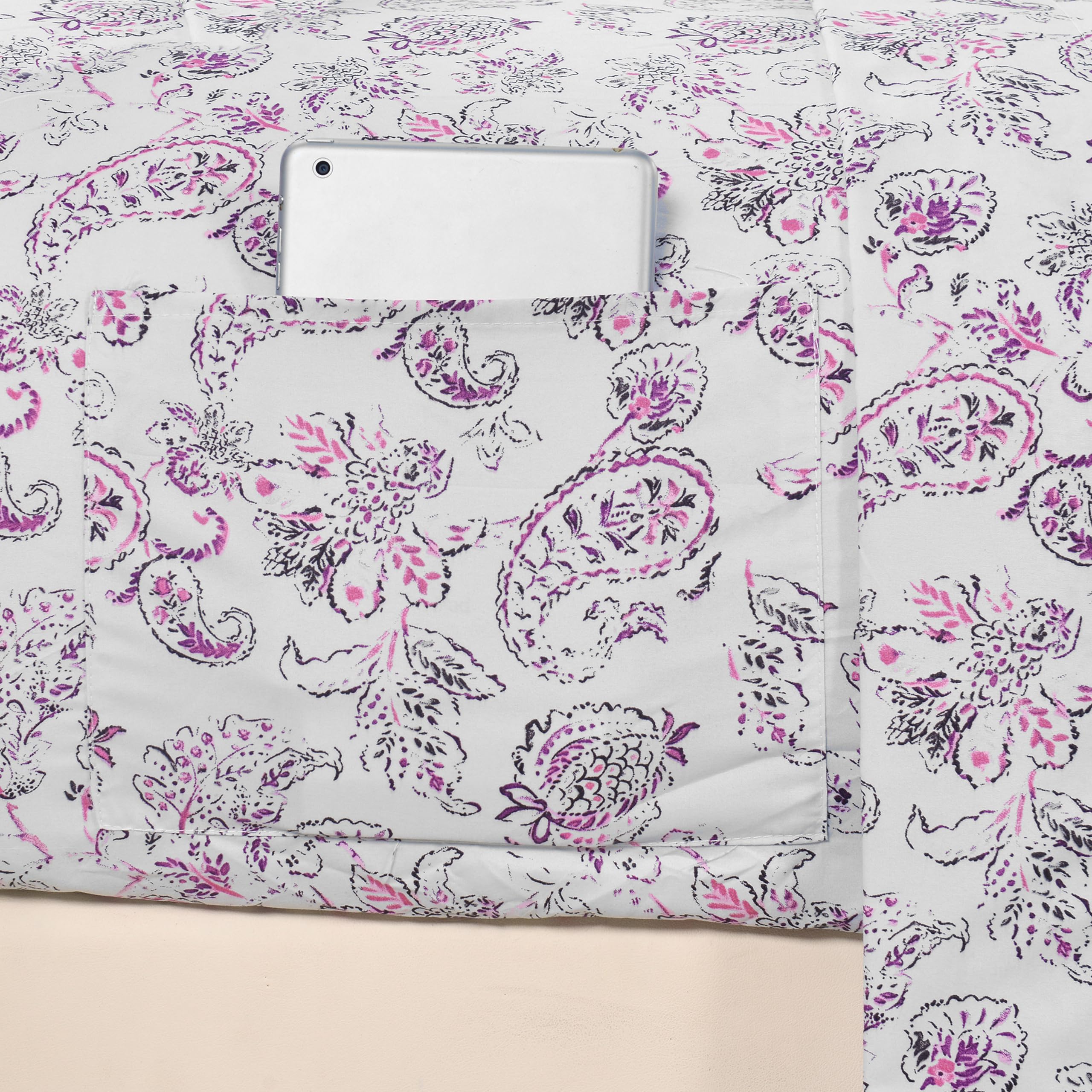 Elegant Comfort Luxury Soft Bed Sheets Paisley Pattern - 1500 Premium Hotel Quality Microfiber Softness Wrinkle And Fade Resistant (6-Piece) Bedding Set, King, Paisley Purple