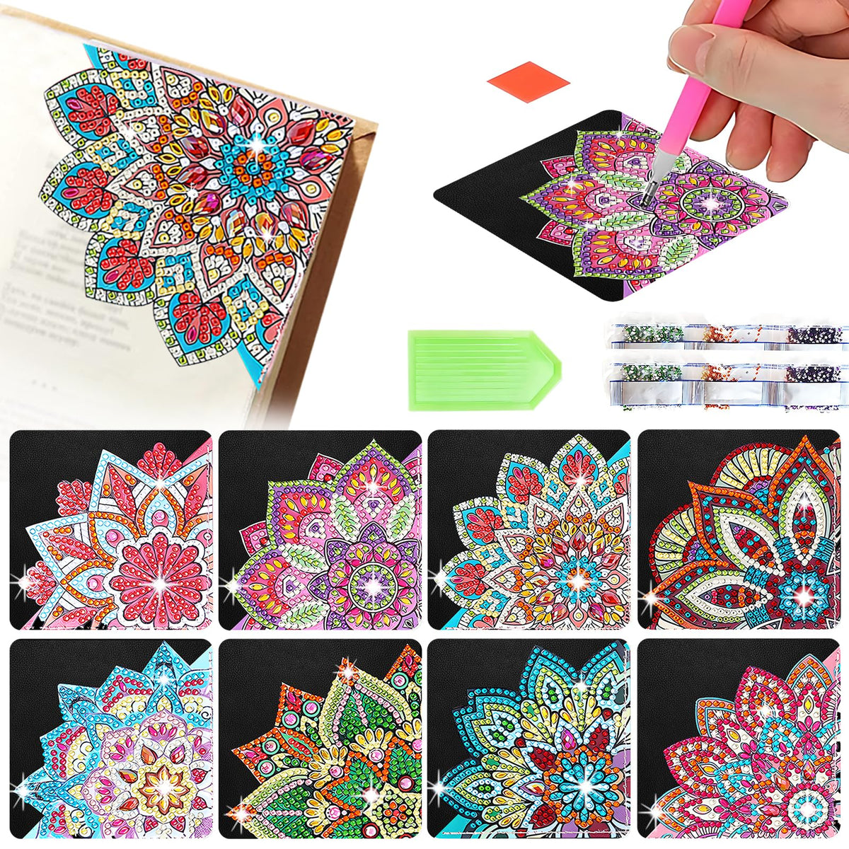 8 Pcs Diamond Art Bookmarks Kit For Adult, Diy Diamond Paint Corner Book Makers Set, Small Diamond Art Kits For Kids, Paint By A