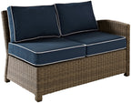 Crosley Furniture Bradenton Outdoor Sectional Right Side Loveseat, 2-Person Wicker Patio Couch for Deck, Brown with Navy Cushions