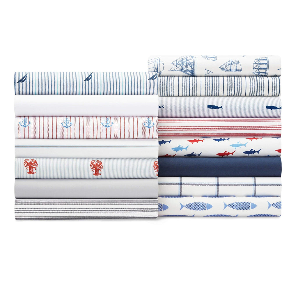 Nautica - Queen Sheet Set, Cotton Percale Bedding Set, Crisp & Cool, Lightweight & Breathable (Plot Blue, Queen)