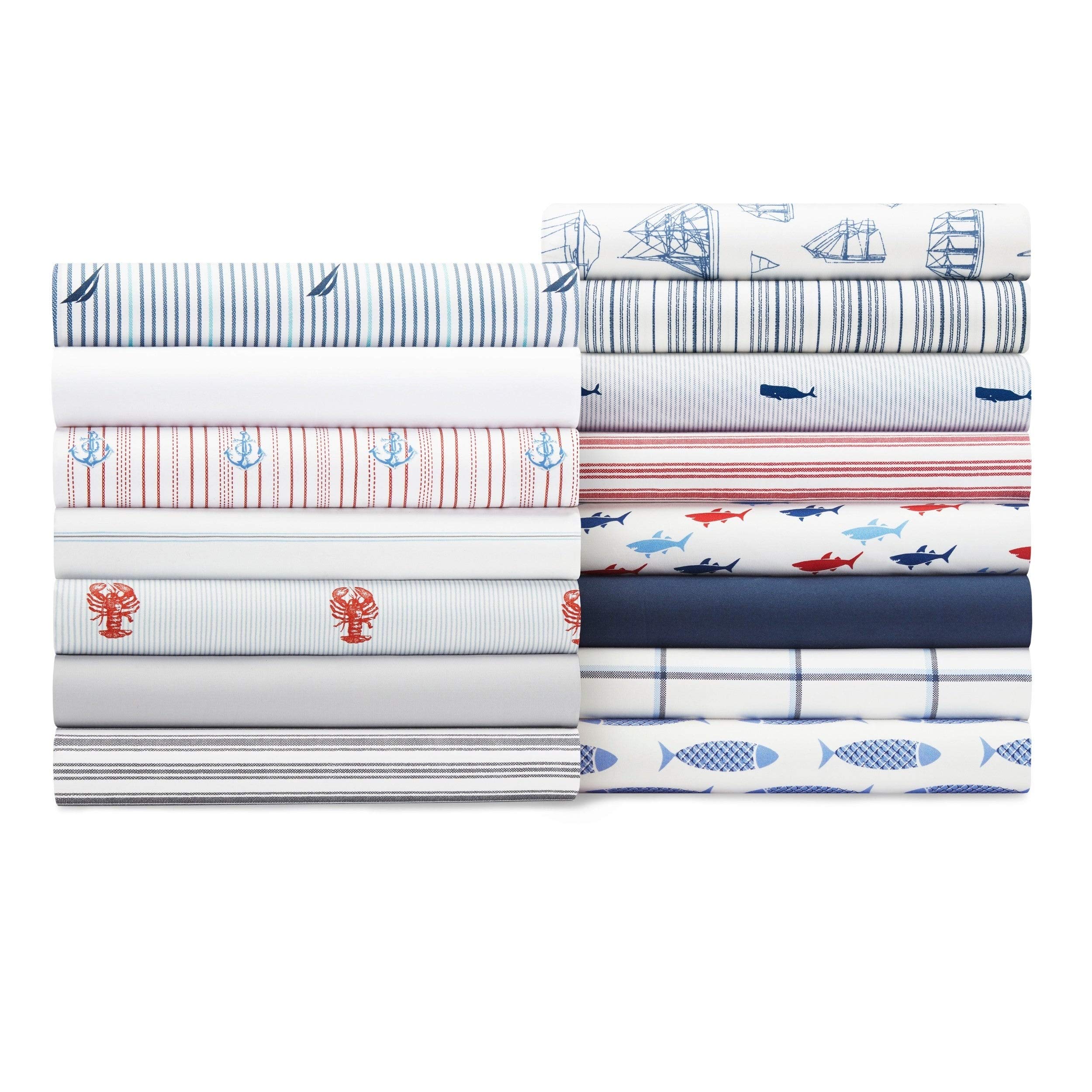 Nautica - Queen Sheet Set, Cotton Percale Bedding Set, Crisp & Cool, Lightweight & Breathable (Plot Blue, Queen)