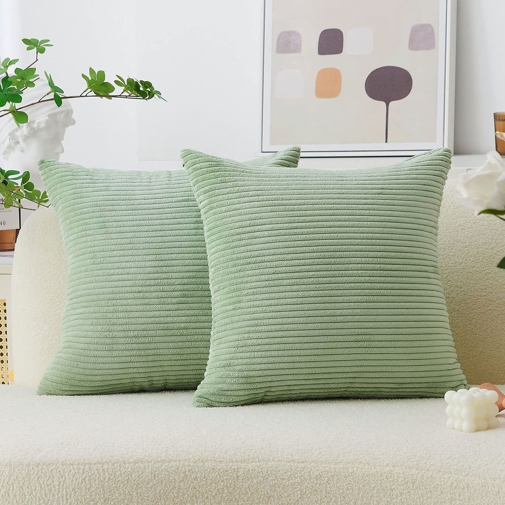 Home Brilliant Summer Decor Solid Plush Corduroy Striped Square Throw Pillow Covers Set Of 2 Cushion Covers Decorative For Livin