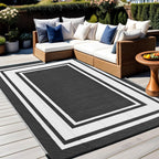 Rurality Outdoor Rugs 8X10 Waterproof For Patios Clearance,Plastic Straw Mats For Backyard,Porch,Deck,Balcony,Reversible,Black And White