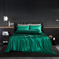 Hommxjf 5Pcs Blackish Green Silky Satin Sheets Set Full Size Satin Sheets Comforter Bedding Sheets With 1 Satin Flat Sheet,1 Dee