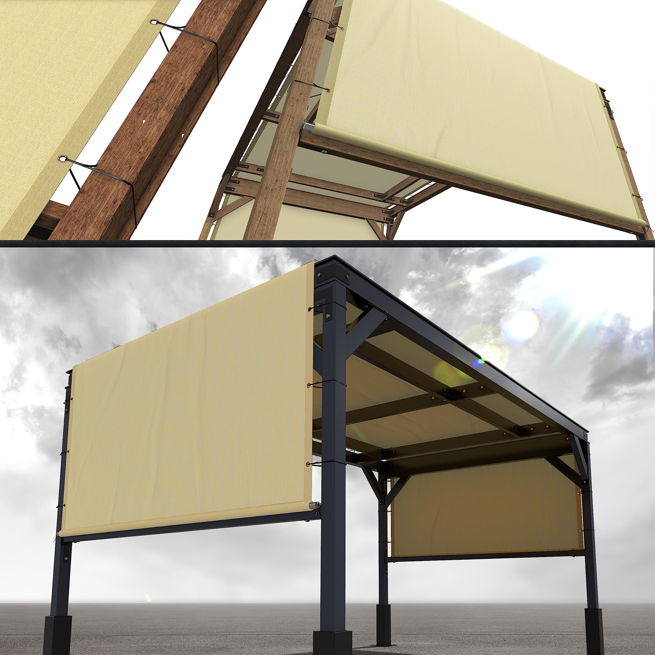 Royal Shade 5' W X 9' L Beige Pergola Sun Shade Canopy Replacement Cover With Stainless Steel Weighted Rods, 95% Uv Blockage, Co