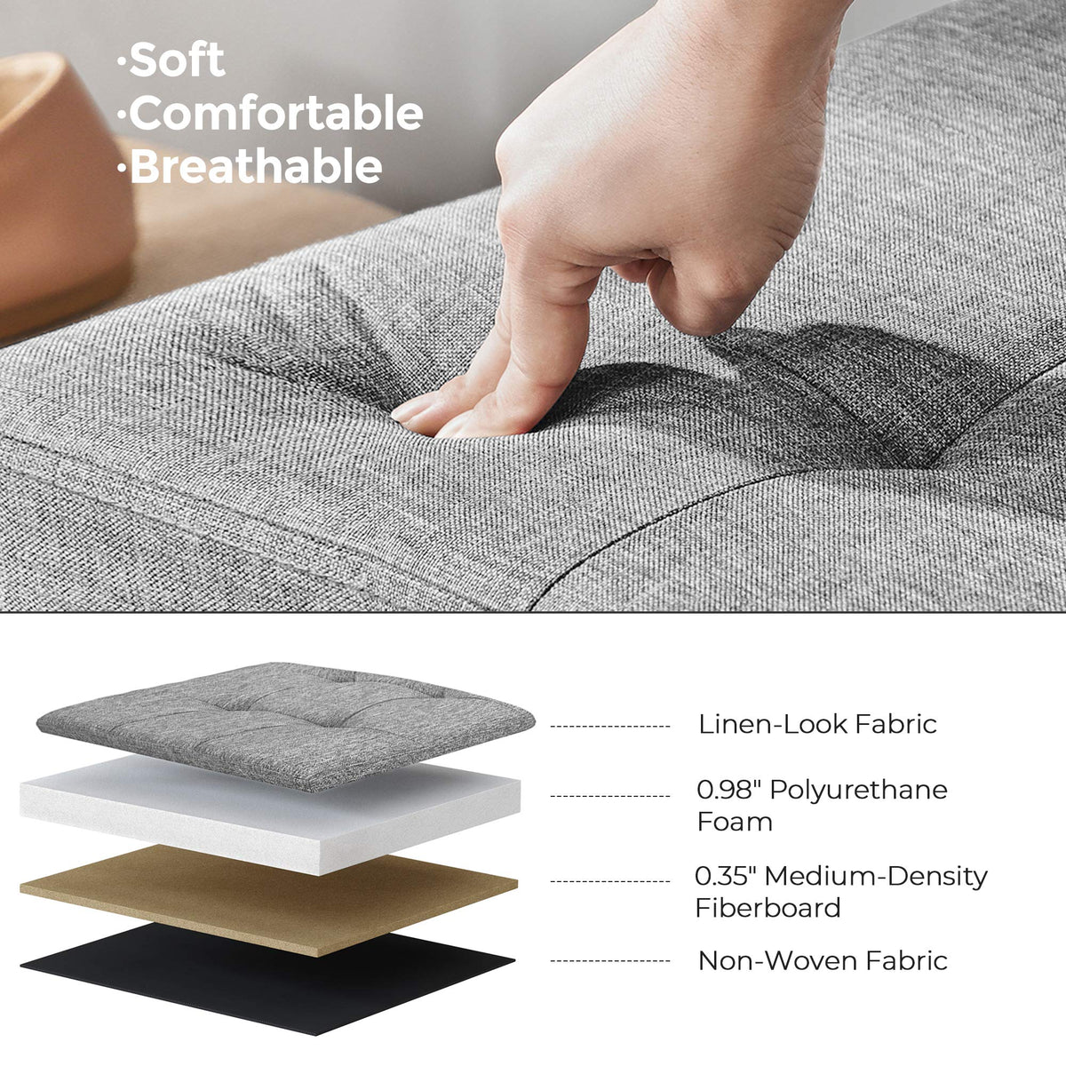 Songmics Mazie Collection - 43 Inches Storage Ottoman, Foldable Storage Bench With Flipping Lid, 660 Lb Load Capacity, For Entryway, Living Room, Bedroom, Light Gray Ulsf71G