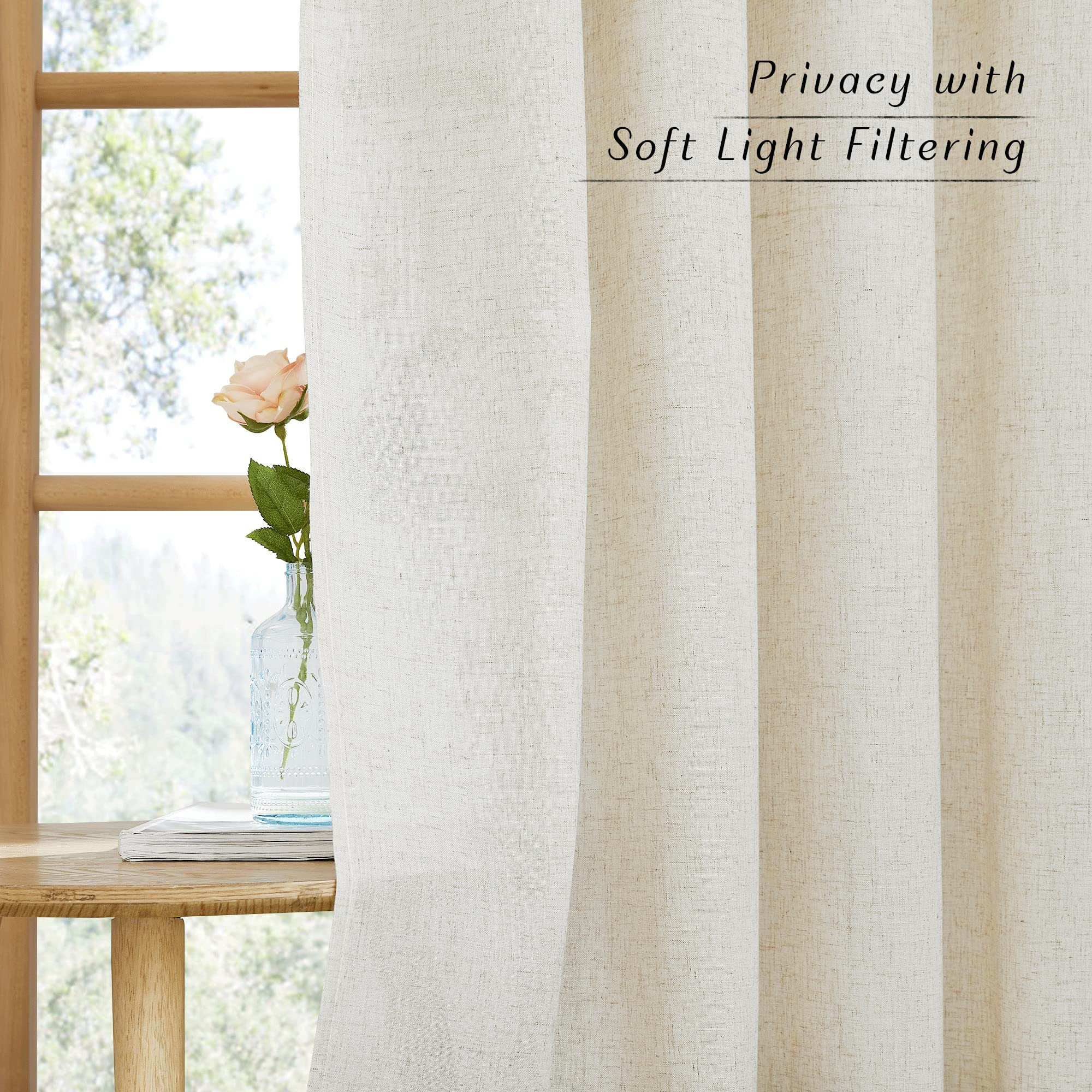 Nicetown Natural Linen Kitchen Window Curtains Over Sink, Grommet Thick Linen Burlap Short Window Treatments Privacy Assured With Light Filtering For Bedroom/Bathroom, W34 X L36, 2 Panels