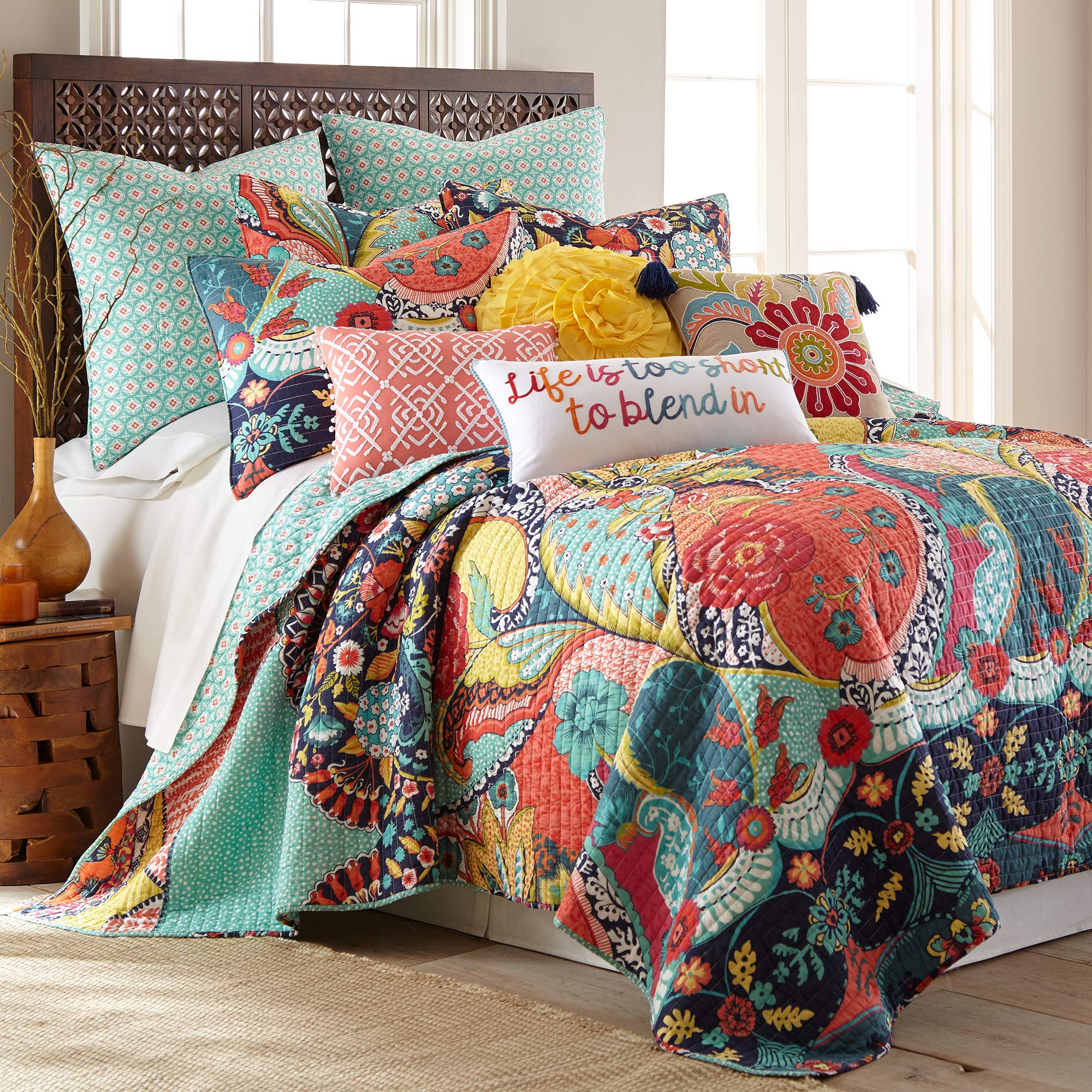 Levtex Home - Jules Quilt Set - Full/Queen Quilt (88X92In.) + Two Standard Pillow Shams (26X20In.) - Bohemian - Teal, Orange, Ye