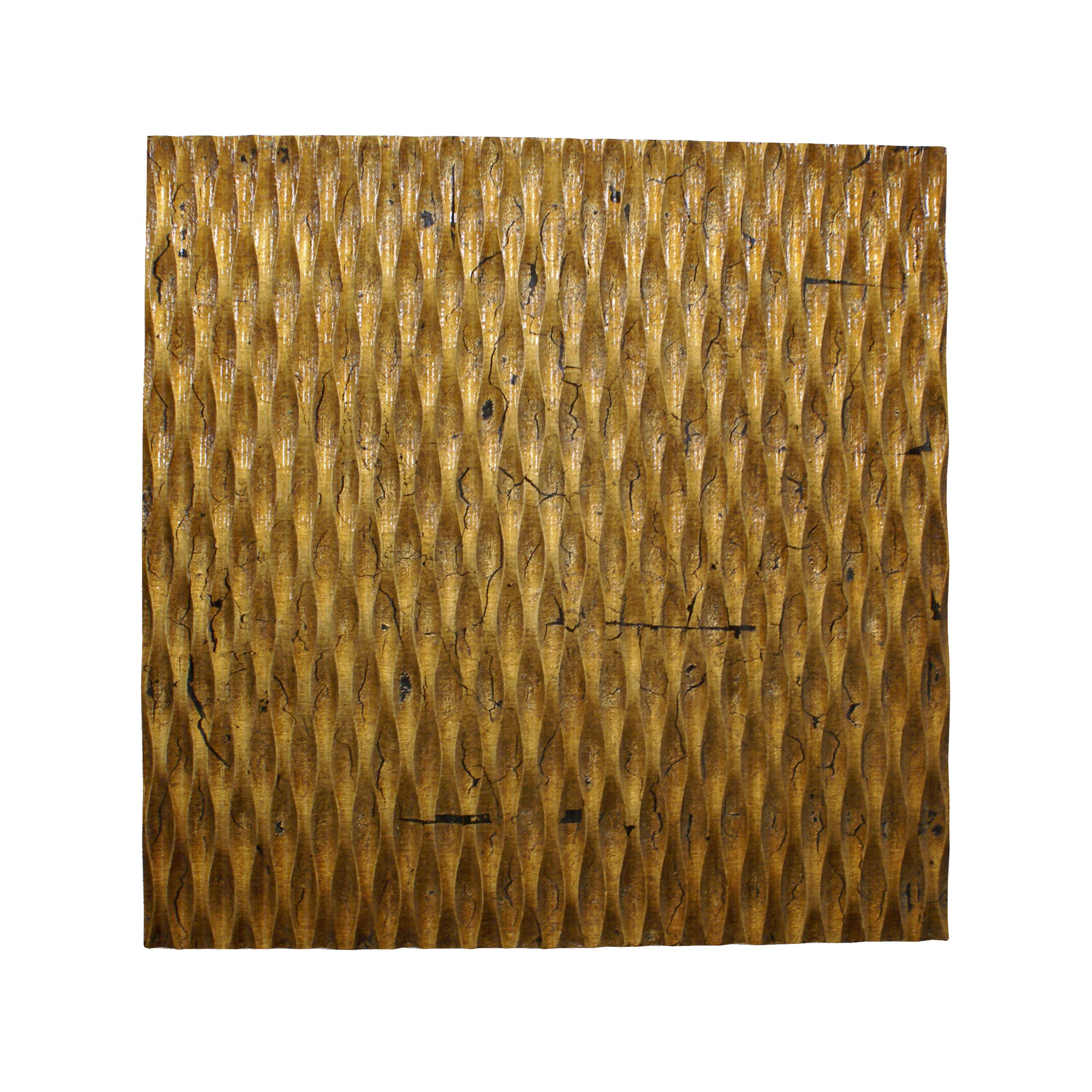 Benjara Modern Style Wooden Wall Decor with Patterned Carving, Large, Gold