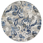 HomeRoots Grey/Blue 8’ Round Blue Gray Jacobean Floral Indoor Outdoor Area Rug