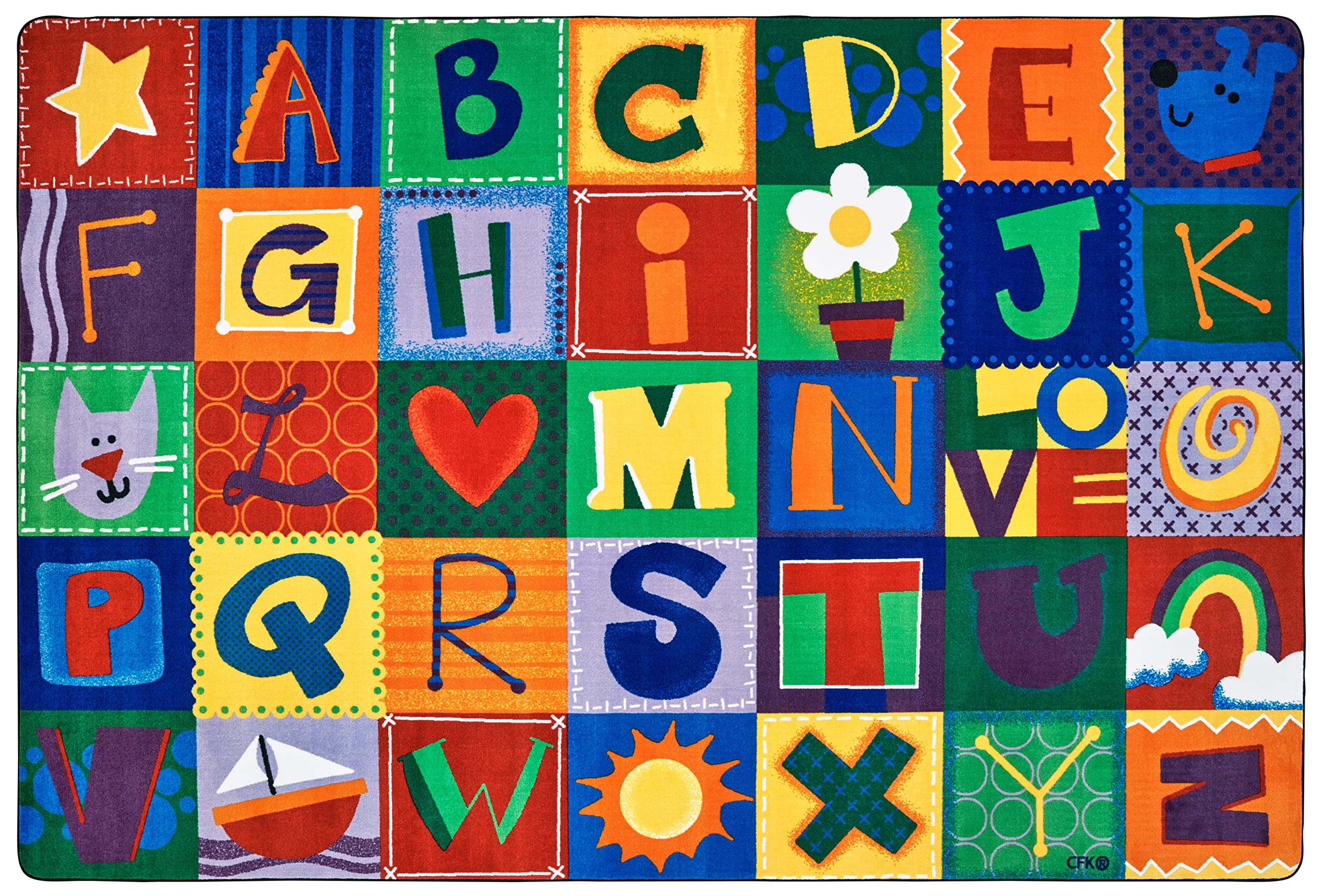 Carpets for Kids 3800 KIDSoft Alphabet Blocks Classroom Literacy Seating Rug 6ft x 9ft Rectangle Multi Color