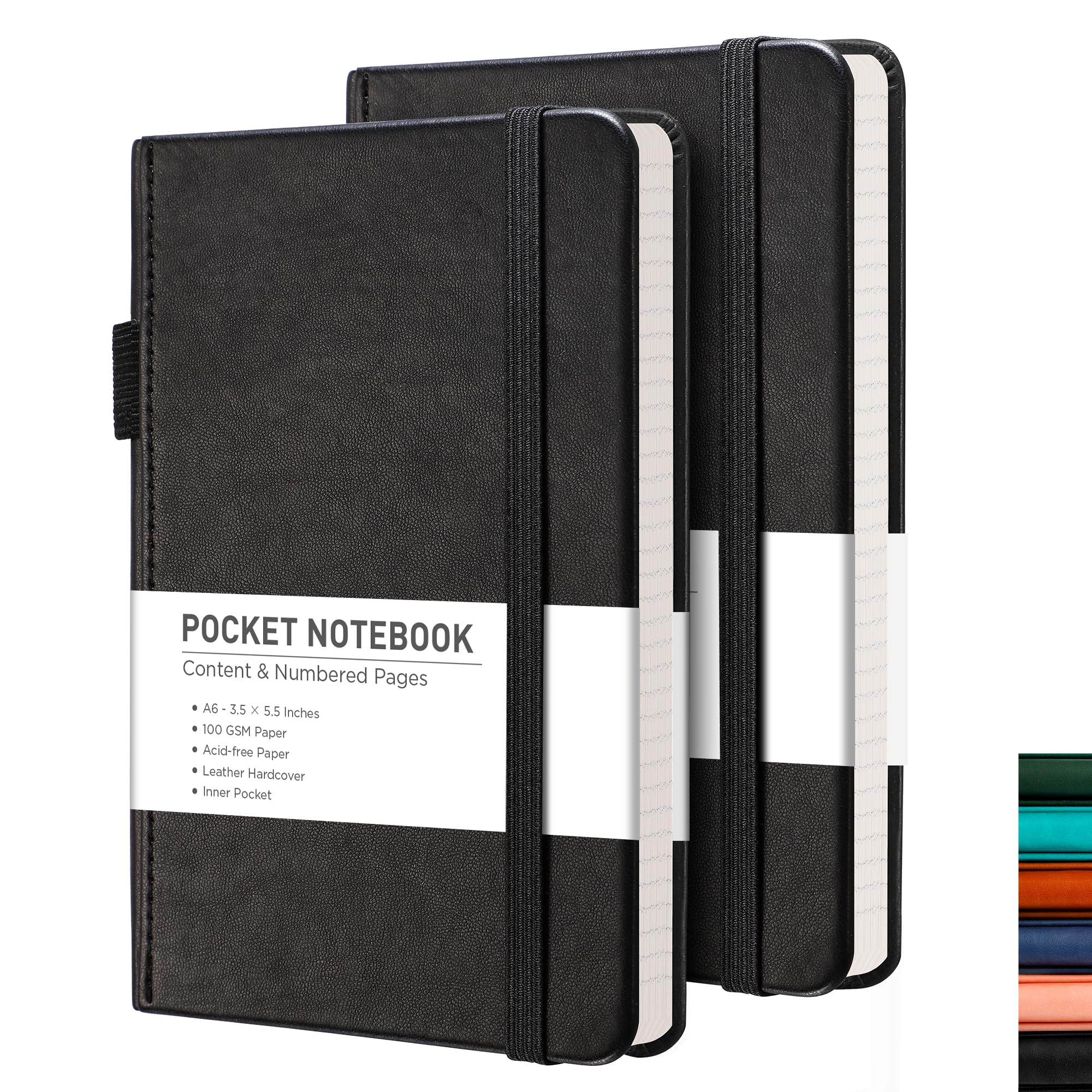 Rettacy Small Notebook 2-Pack - A6 Leather Hardcover Pocket Notebook With 160 Pages Per Pack, College Ruled Notebook, 100 Gsm Pr