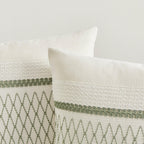 Zeemart 2 Packs Cotton Boho Throw Pillow Covers 18X18 Inch Grid Green, Soft Farmhouse Decorative Couch Pillow Cases Sage Green Cushion Covers For Sofa Bed Living Room Home Decor