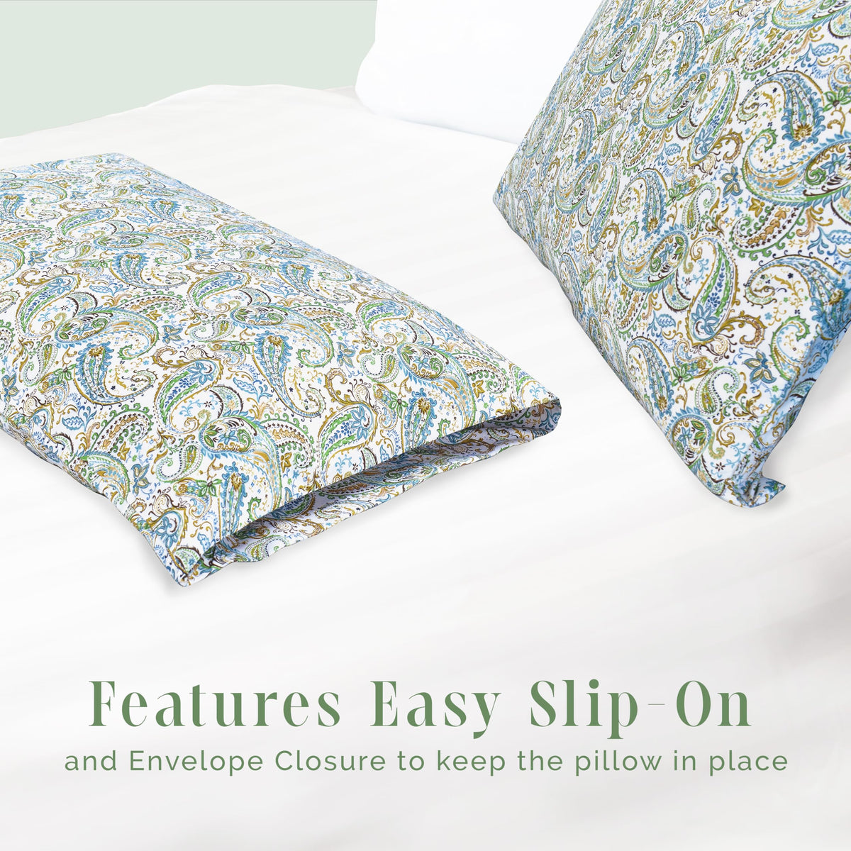 Elegant Comfort Ultra Soft Set Of 2 Floral Print Pillowcases - 1500 Premium Hotel Quality Microfiber, Soft And Smooth Envelope Closure 2-Piece Pillow Covers - King, Paisley Teal