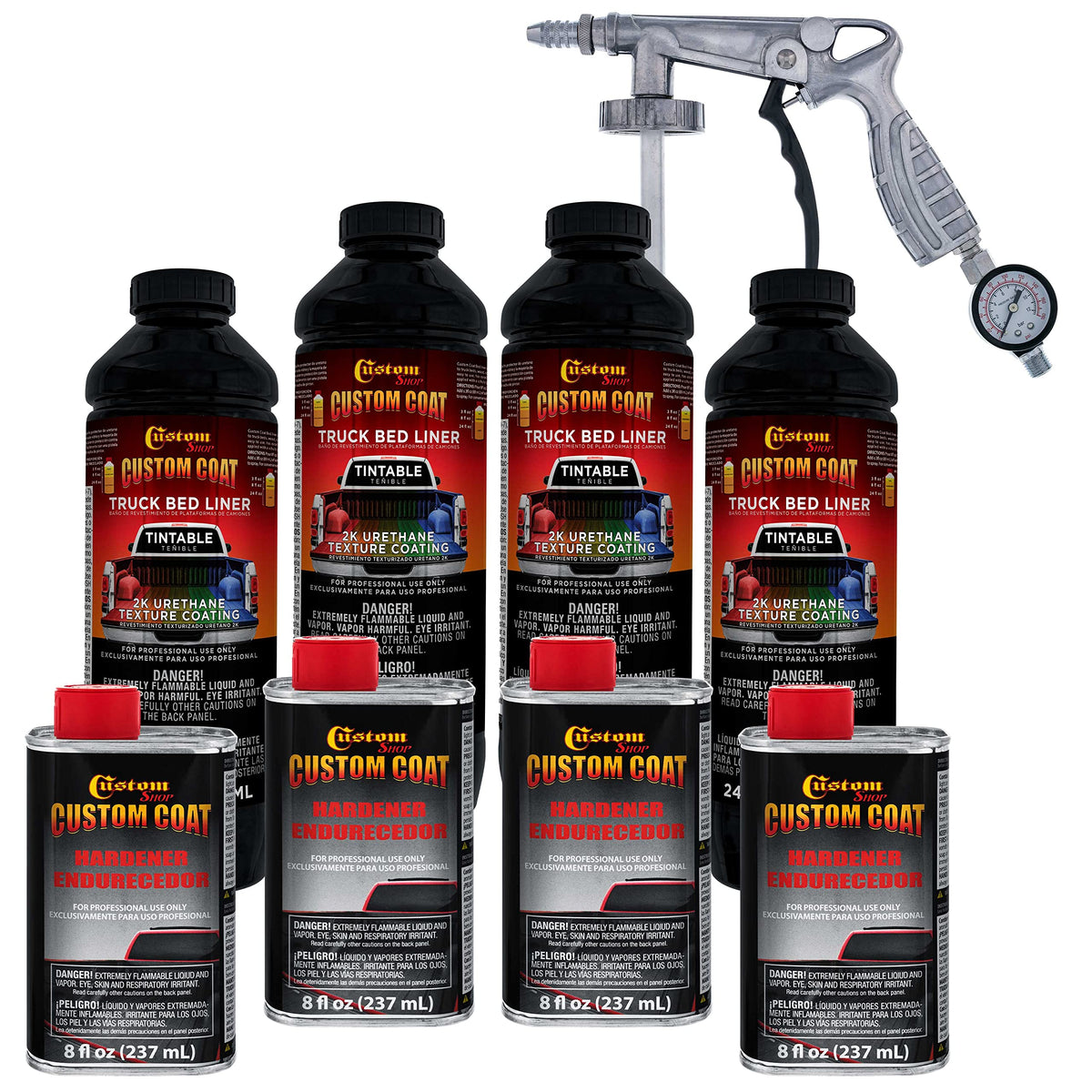 Custom Coat Tintable Base Only 1 Gallon Urethane Spray-On Truck Bed Liner Kit With Spray Gun And Regulator - Easy 3 To 1 Mix Rat