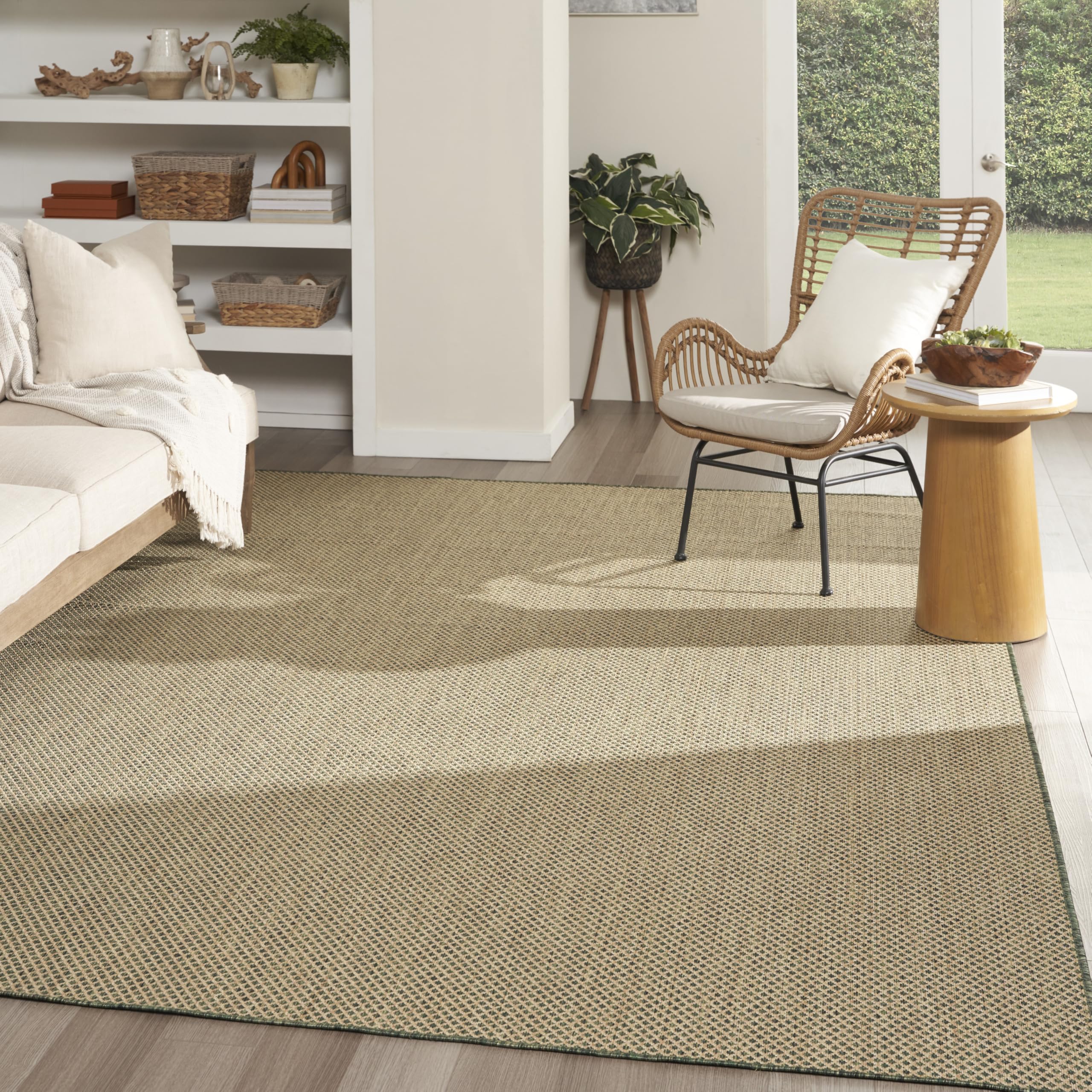 Nourison Courtyard Green 9 x 12 Area Rug - Easy Clean, Non Shedding, Bed Room, Living Room, Dining Room, Kitchen (9 x 12)