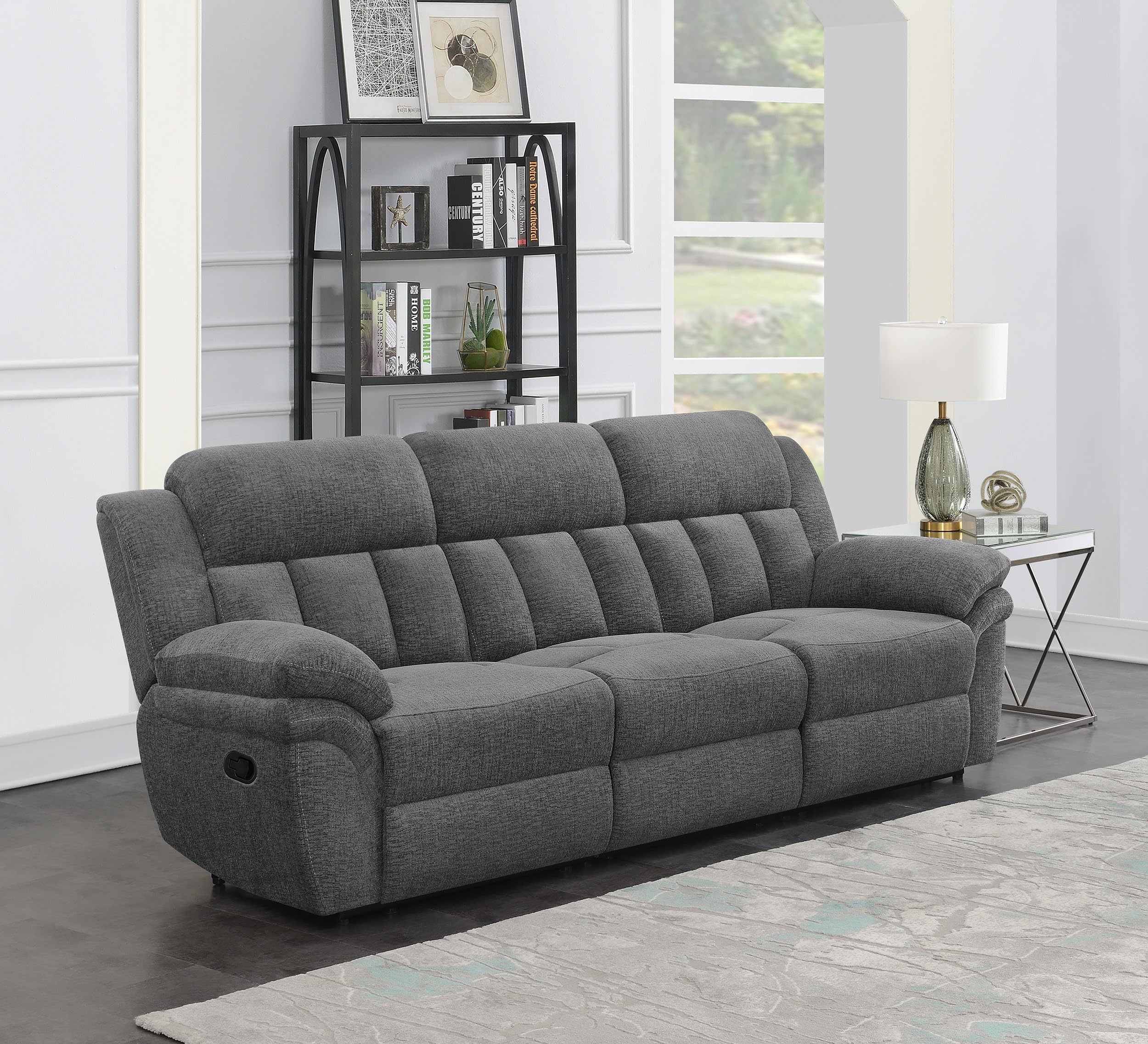 Coaster Bahrain Upholstered Modern Chenille Motion Sofa in Charcoal