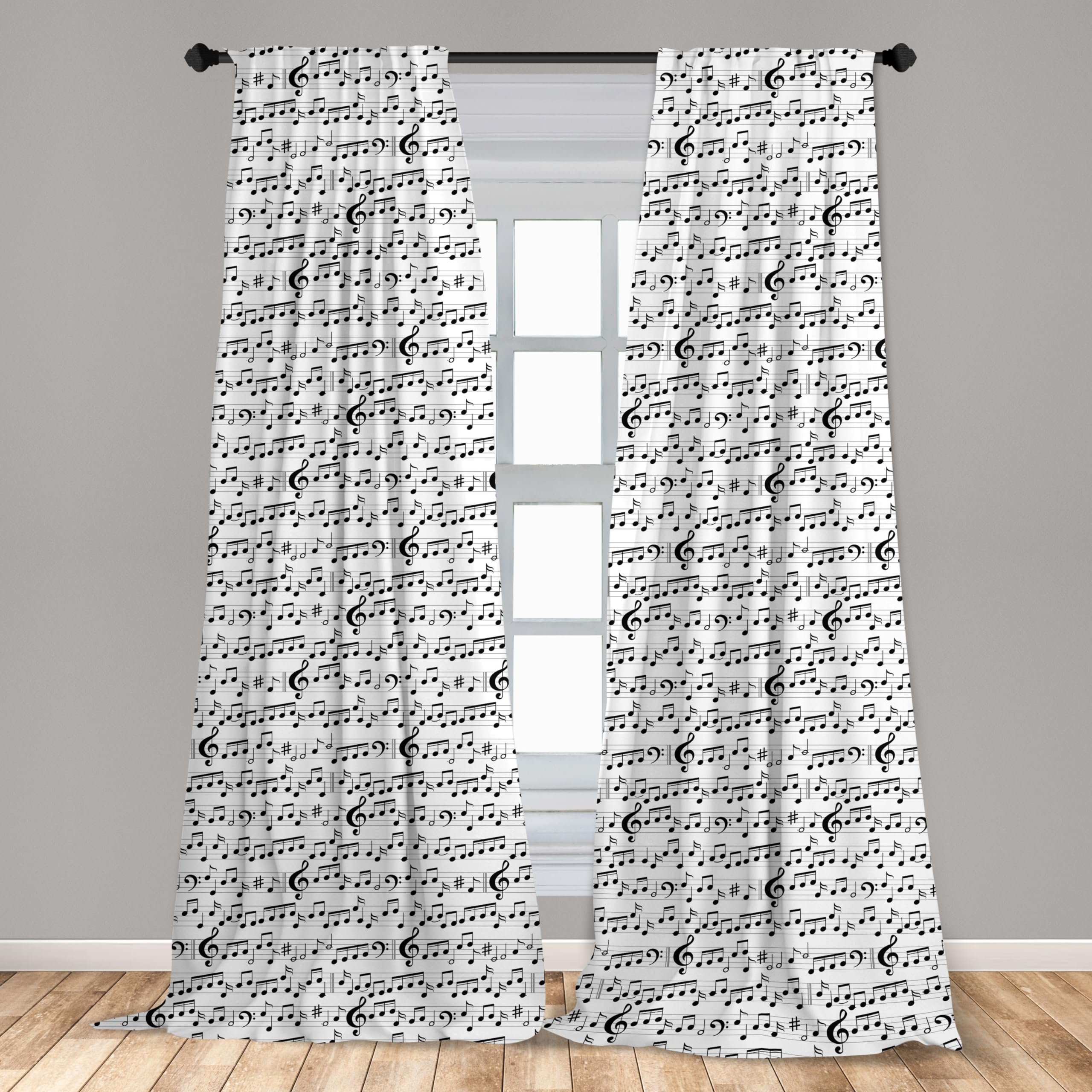 Ambesonne Music Window Curtains, Abstract Style Professional Pattern Notes And Clef Sheet Play Writing Print, Lightweight Decor