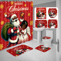 Tieshankao 4Pcs Christmas Shower Curtain Bathroom Set - Black Santa Claus Girl Non Slip Rugs Toilet Lid Cover Bath Mat with 12 H