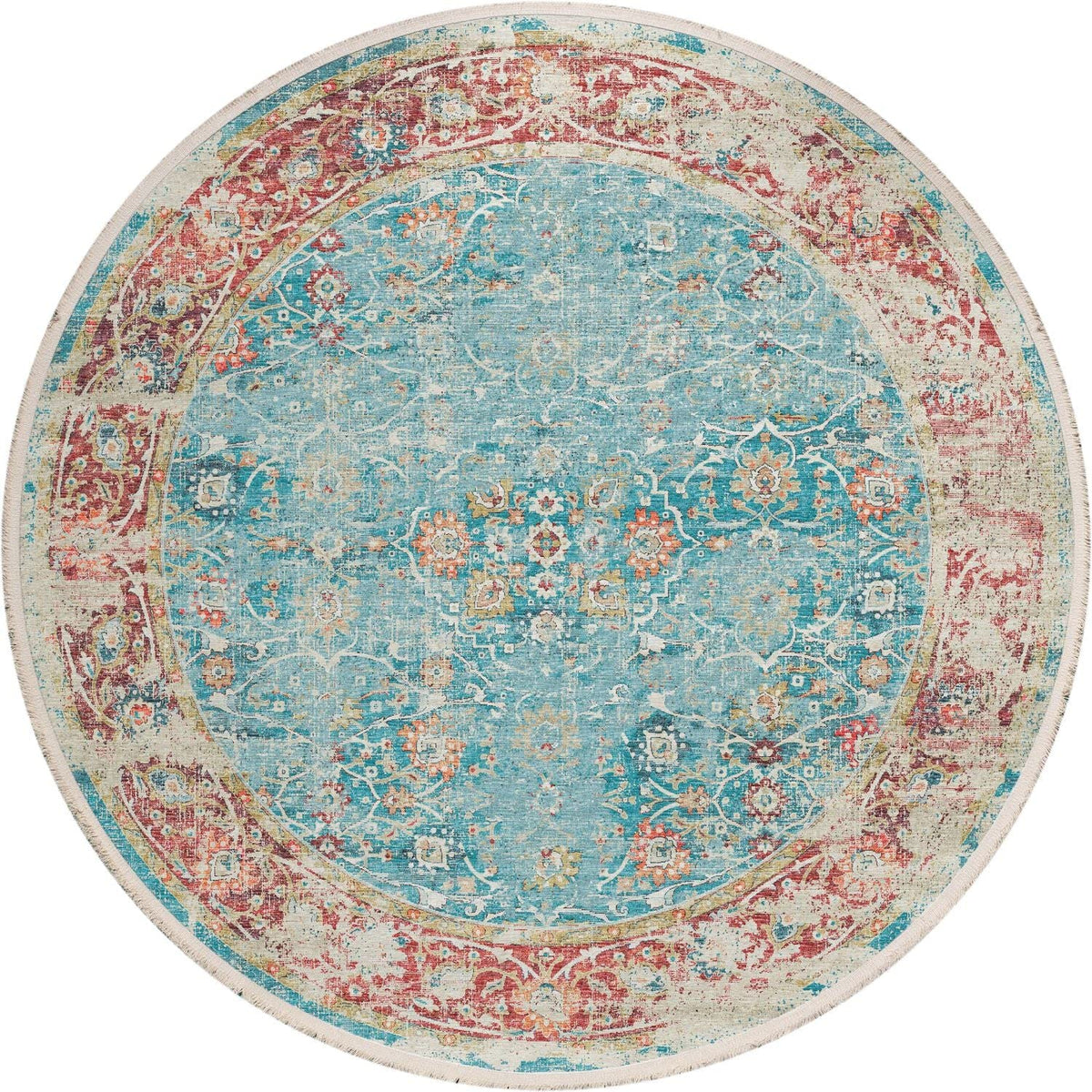 Marbella Mb2 Blue Traditional Rug Round 4' X 4'