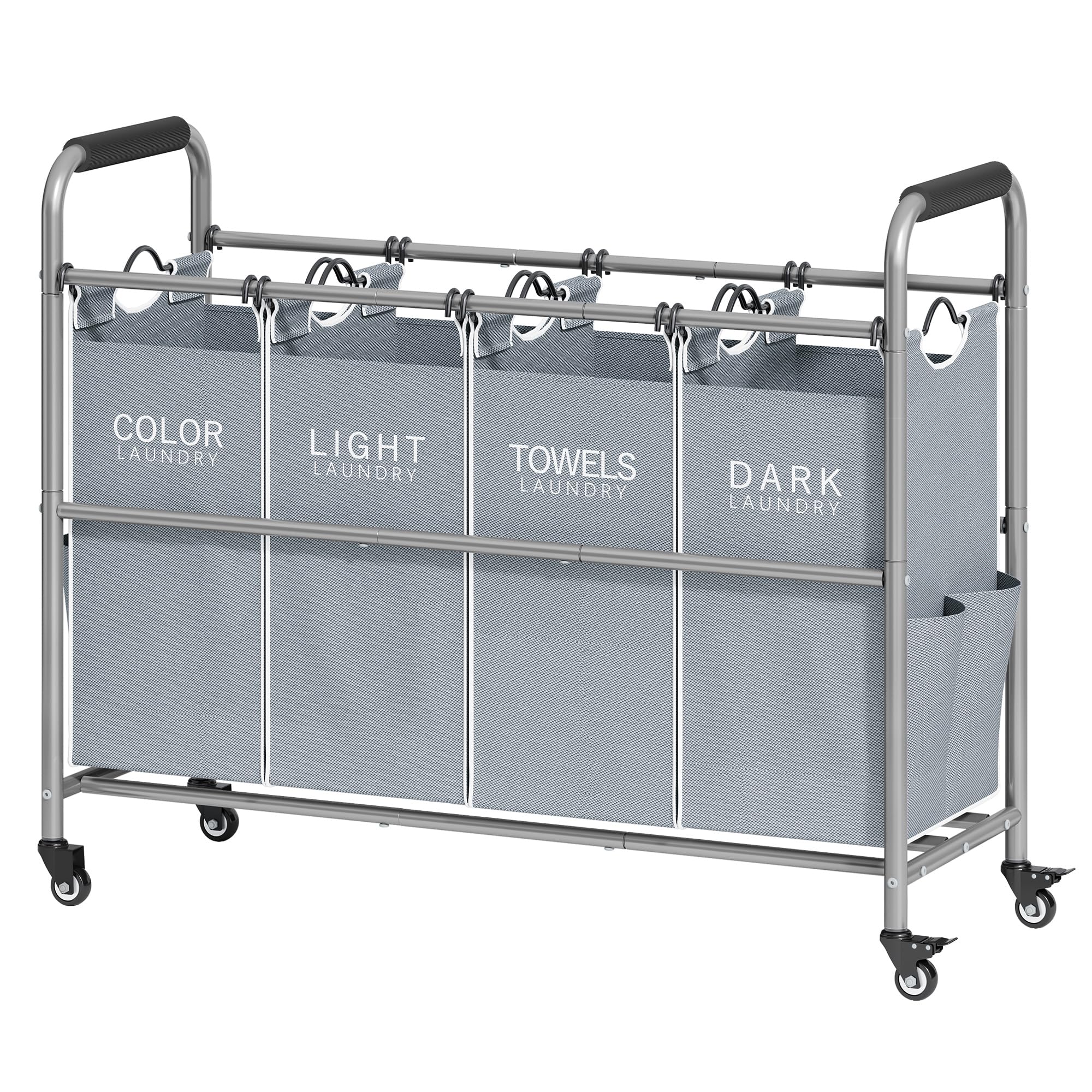 Tajsoon 4 Bag Laundry Sorter Cart, 4 Section Laundry Hamper Sorter with Heavy Duty Lockable Rolling Wheels, Laundry Separator Ha