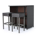Christopher Knight Home Toranto Outdoor Wicker Bar Island Set, 3-Pcs Set, Multibrown