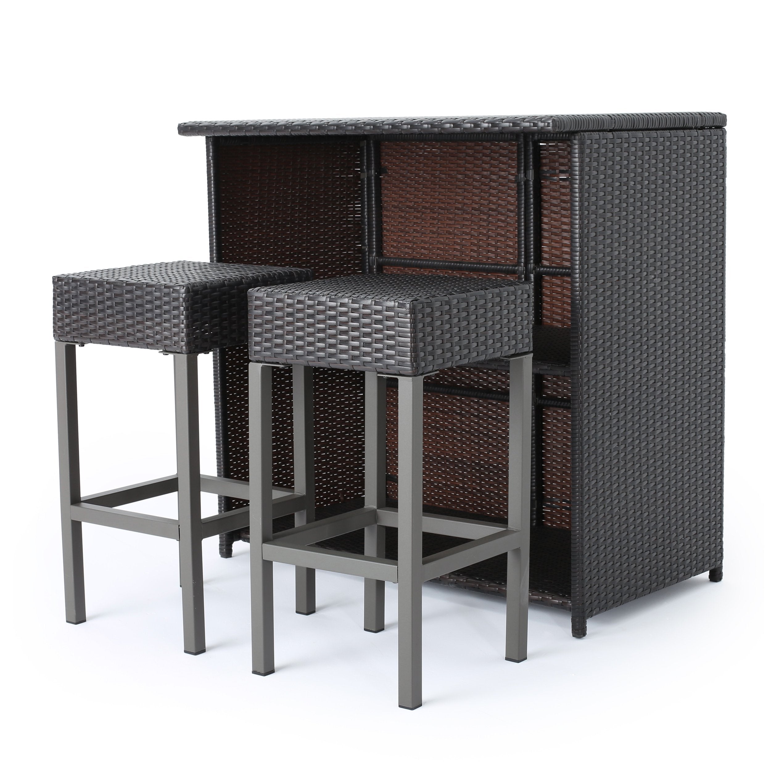 Christopher Knight Home Toranto Outdoor Wicker Bar Island Set, 3-Pcs Set, Multibrown