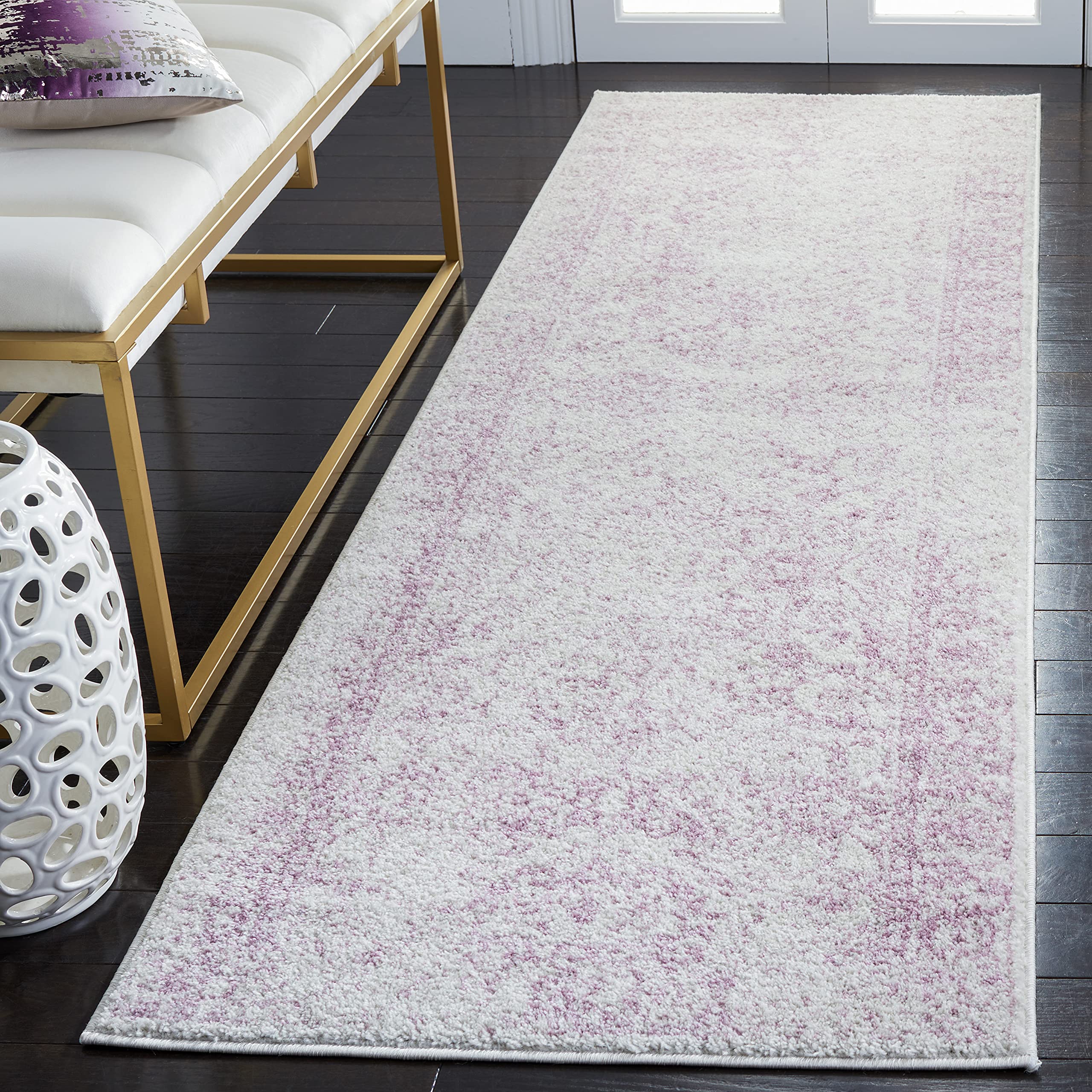 SAFAVIEH Adirondack Collection Runner Rug - 26 x 12, Ivory & Lavender, Oriental Distressed Design, Non-Shedding & Easy Care, I
