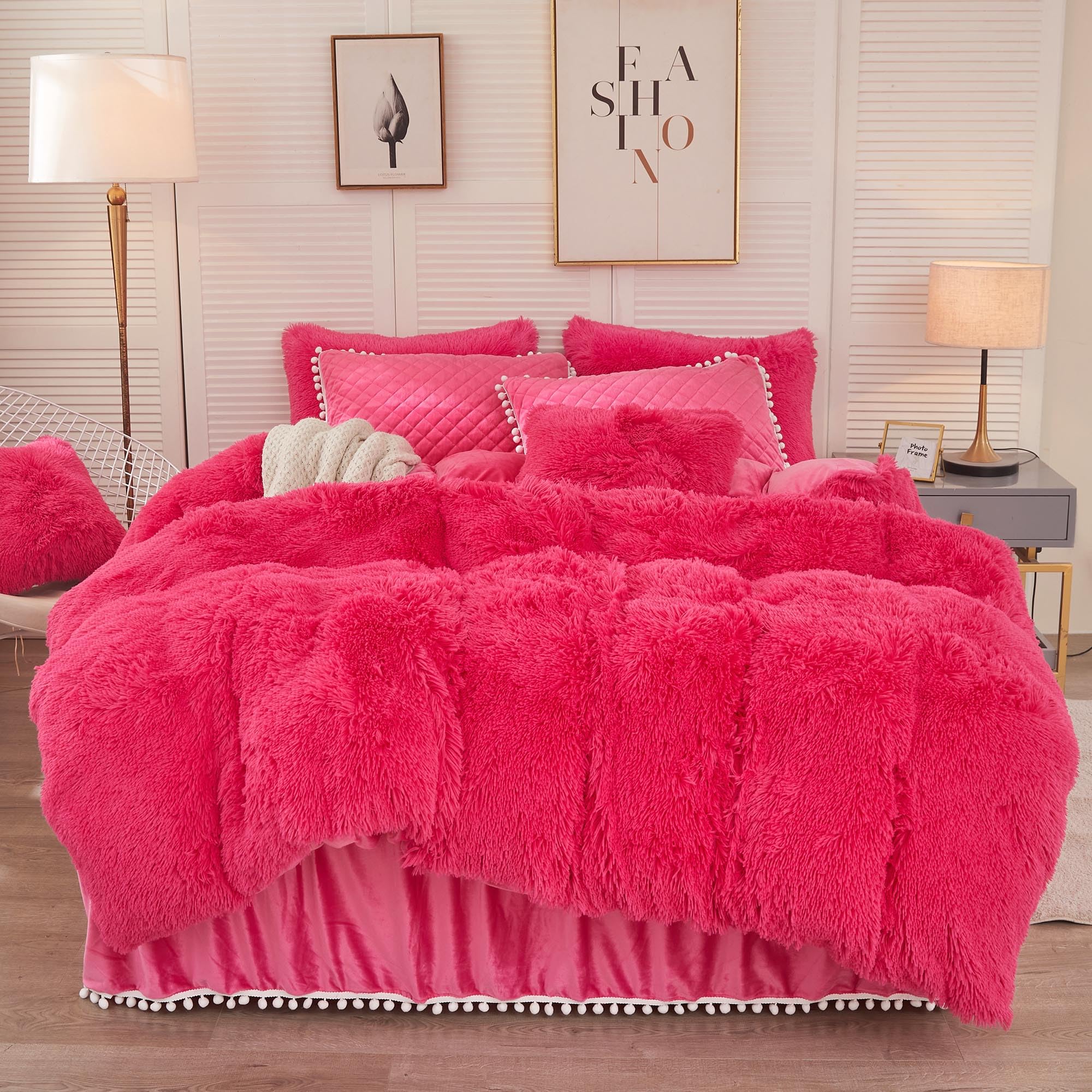 Liferevo Luxury Plush Shaggy Duvet Cover Set, Soft Velvet Fluffy Duvet Cover Furry Bedding Comforter Set(1 Faux Fur Fuzzy Duvet