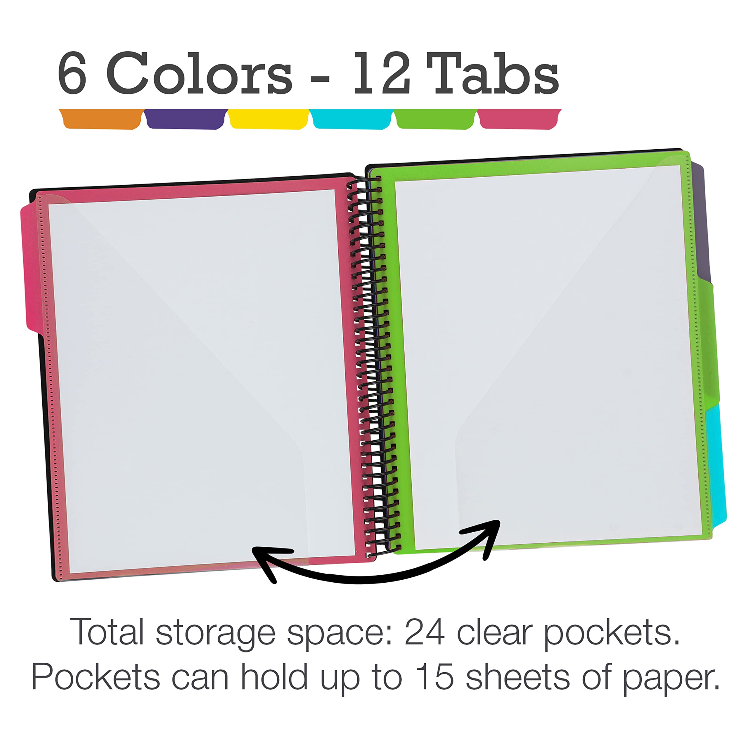 Samsill 2 Pack Deluxe 24 Pocket Spiral Project Folder Organizer With 12 Dividers, Notepad, Customizable Front Cover, Erasable Wr