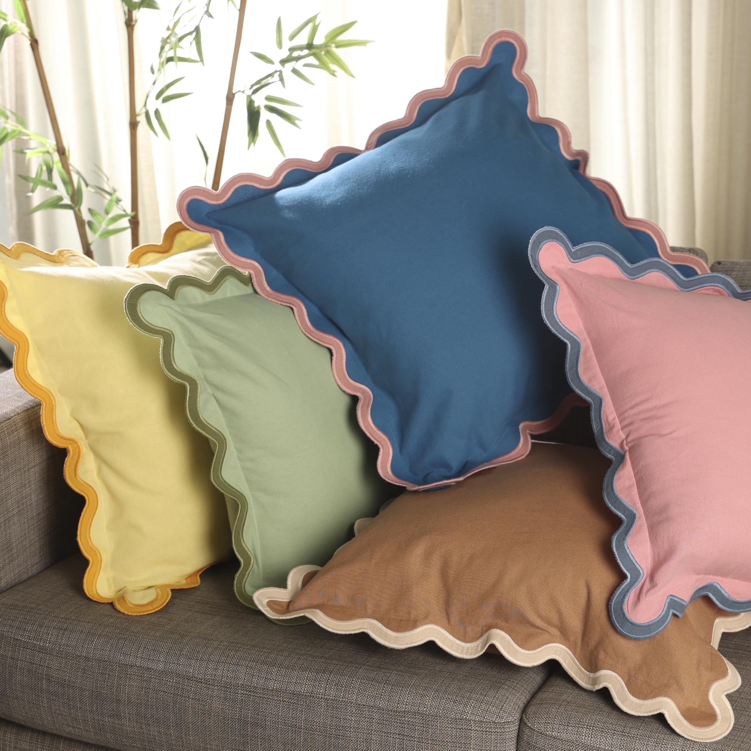 Folkulture Throw Pillow Covers 20X20, Set Of 2 Throw Pillows For Couch Pillows For Living Room, Boho Throw Pillows, Scalloped Pi