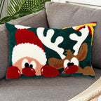 Alysheer Embroidered Lumbar Decorative Throw Pillow Cover 12''X 20'', Christmas Santa Deer Tufted Embroidery Pattern Cozy Cotton