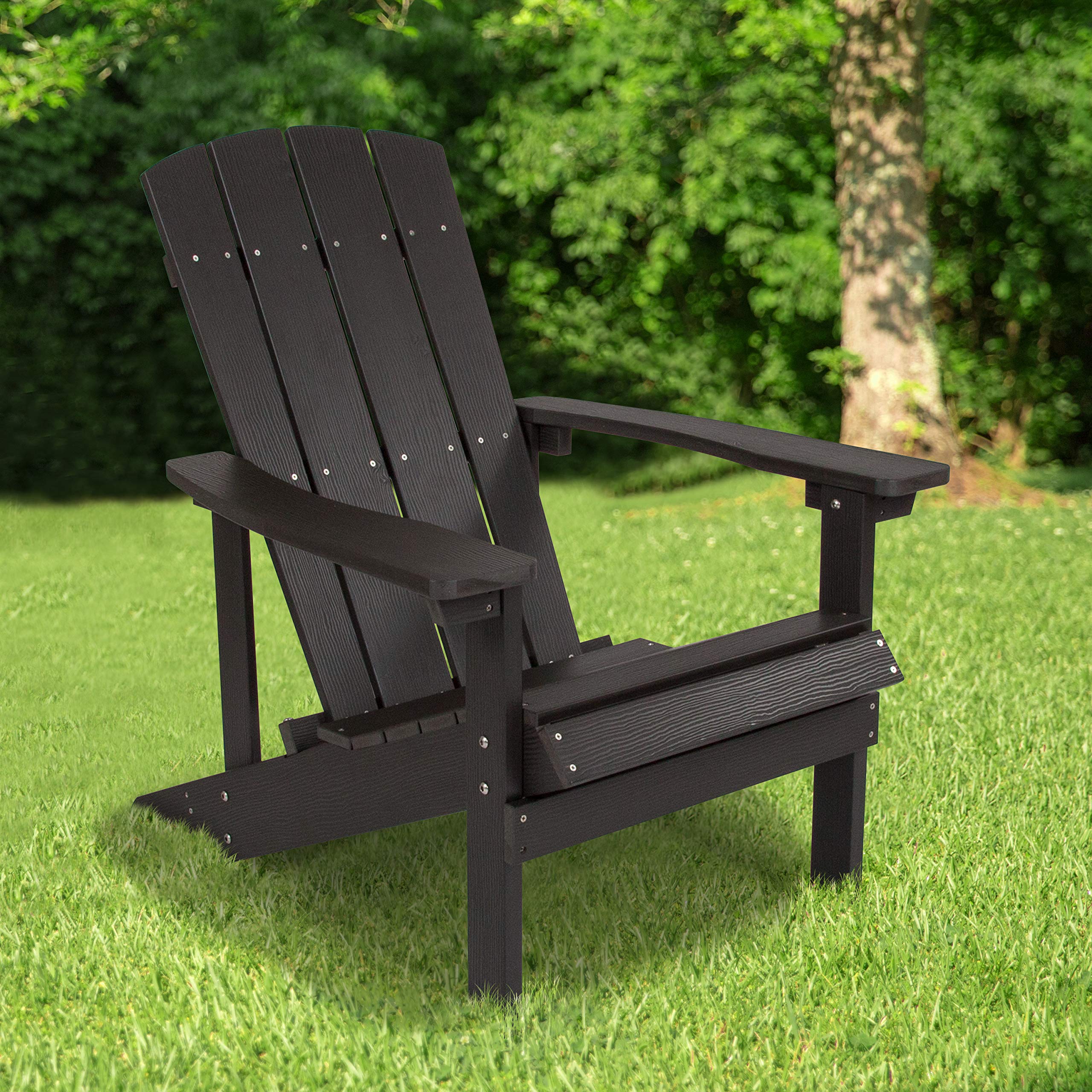 Flash Furniture Charlestown Commercial Grade Indoor/Outdoor Adirondack Chair, Weather Resistant Durable Poly Resin Deck and Patio Seating, Slate Gray