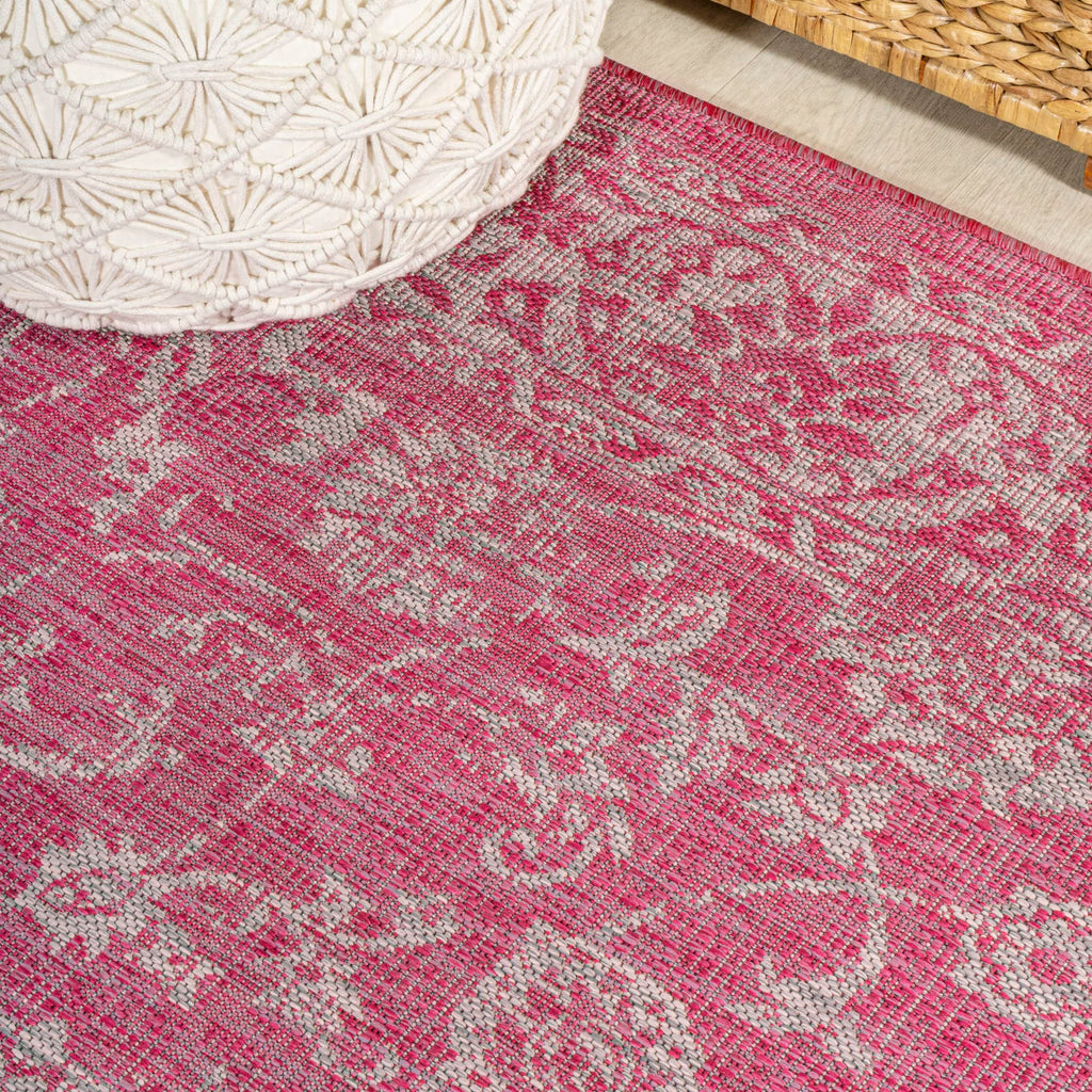 Jonathan Y Smb100A-28 Tela Bohemian Textured Weave Floral Indoor/Outdoor Red/Taupe 2 Ft. X 8 Ft. Runner Rug, Coastal,Easycleaning,Hightraffic,Livingroom,Backyard, Non Shedding