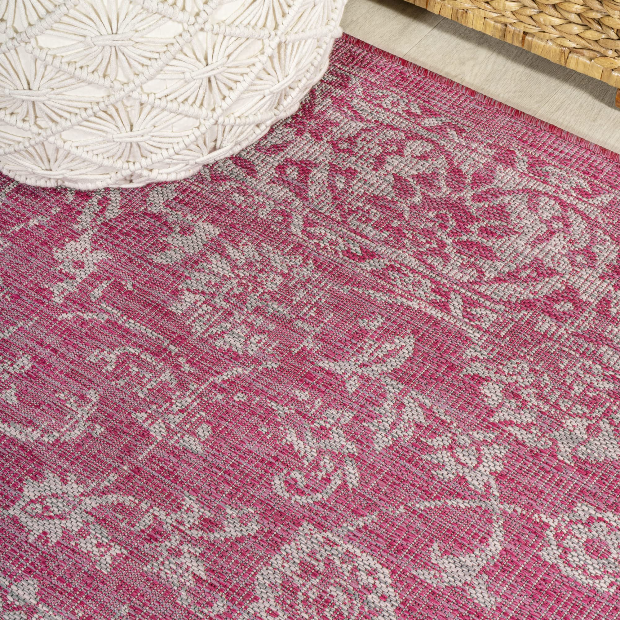 Jonathan Y Smb100A-28 Tela Bohemian Textured Weave Floral Indoor/Outdoor Red/Taupe 2 Ft. X 8 Ft. Runner Rug, Coastal,Easycleaning,Hightraffic,Livingroom,Backyard, Non Shedding