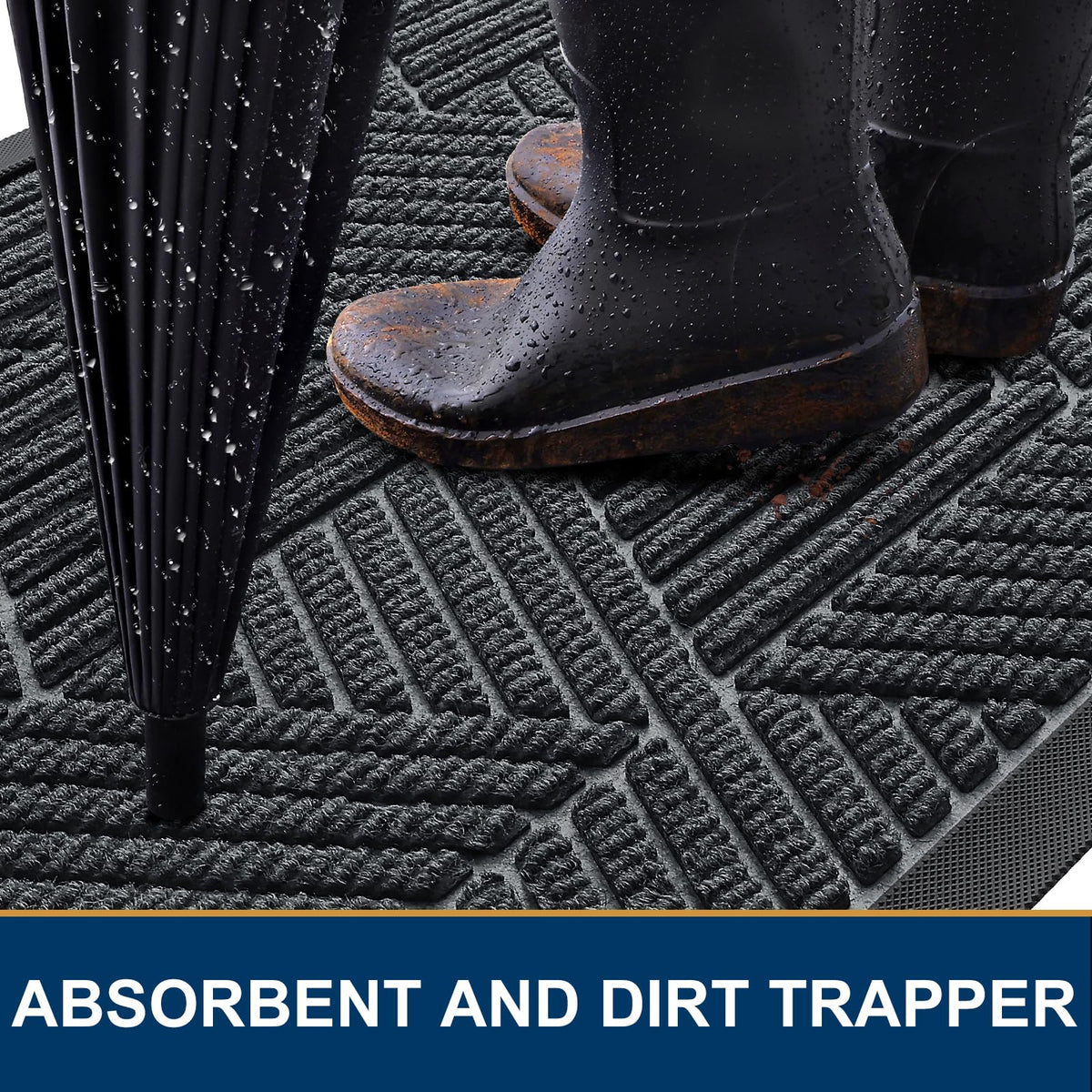Smiry Front Door Mat Outside Entrance, Heavy Duty Natural Rubber Mat, Sturdy Trap Dirt And Moisture Indoor Outdoor Door Mat, Easy Clean Low Profile Doormat Outdoor Entrance, 29.5X17 Inch, Grey