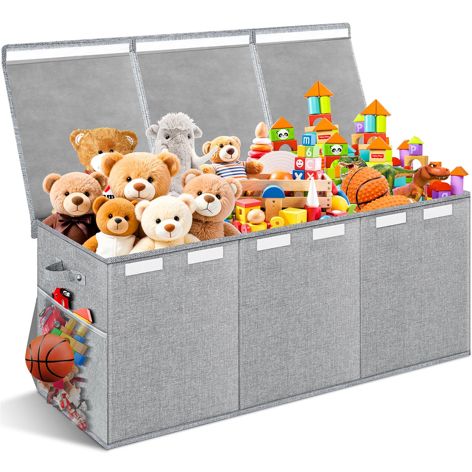 Extra Large Toy Box with Lids - Sturdy Collapsible Kids Storage Organizer Big Bin Chest Basket with Dividers for Boys Girls, Bed
