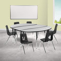 Flash Furniture 86 Oval Wave Collaborative Laminate Activity Table Set with 18 Student Stack Chairs, Grey/Black