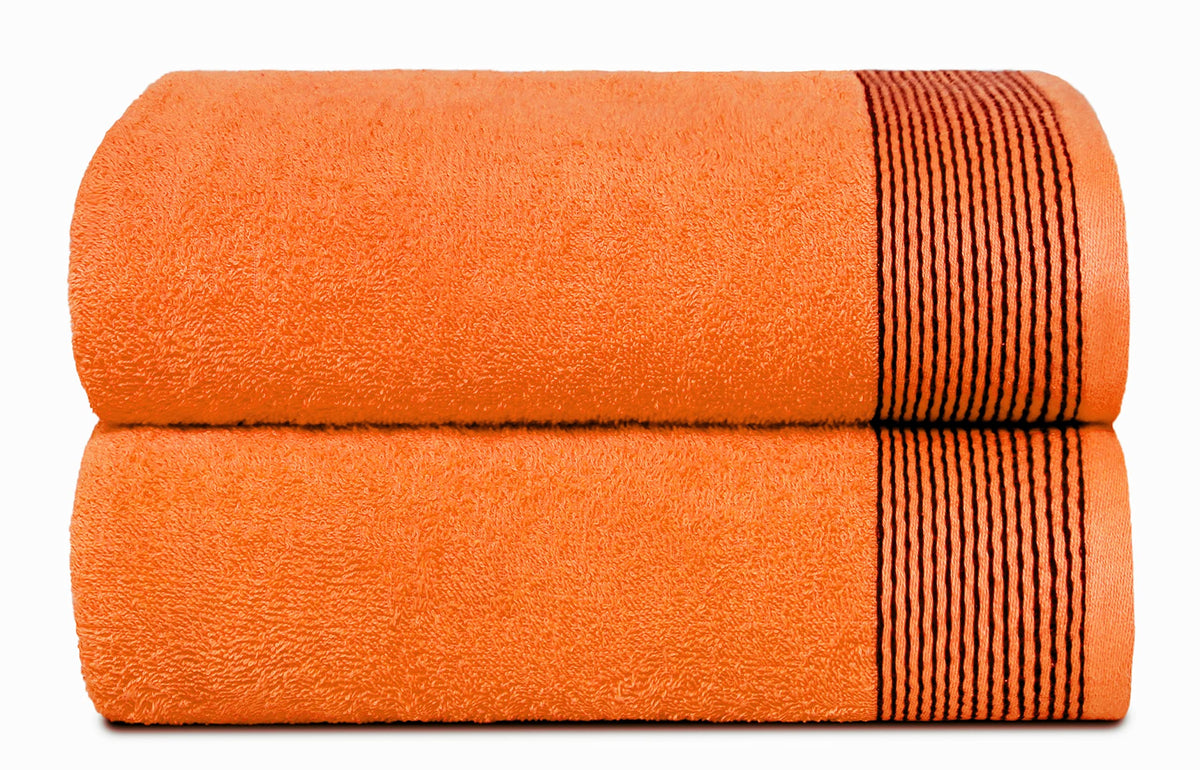 Belizzi Home Ultra Soft 2 Pack Oversized Cotton Bath Towels, 28X55 Inches, Orange