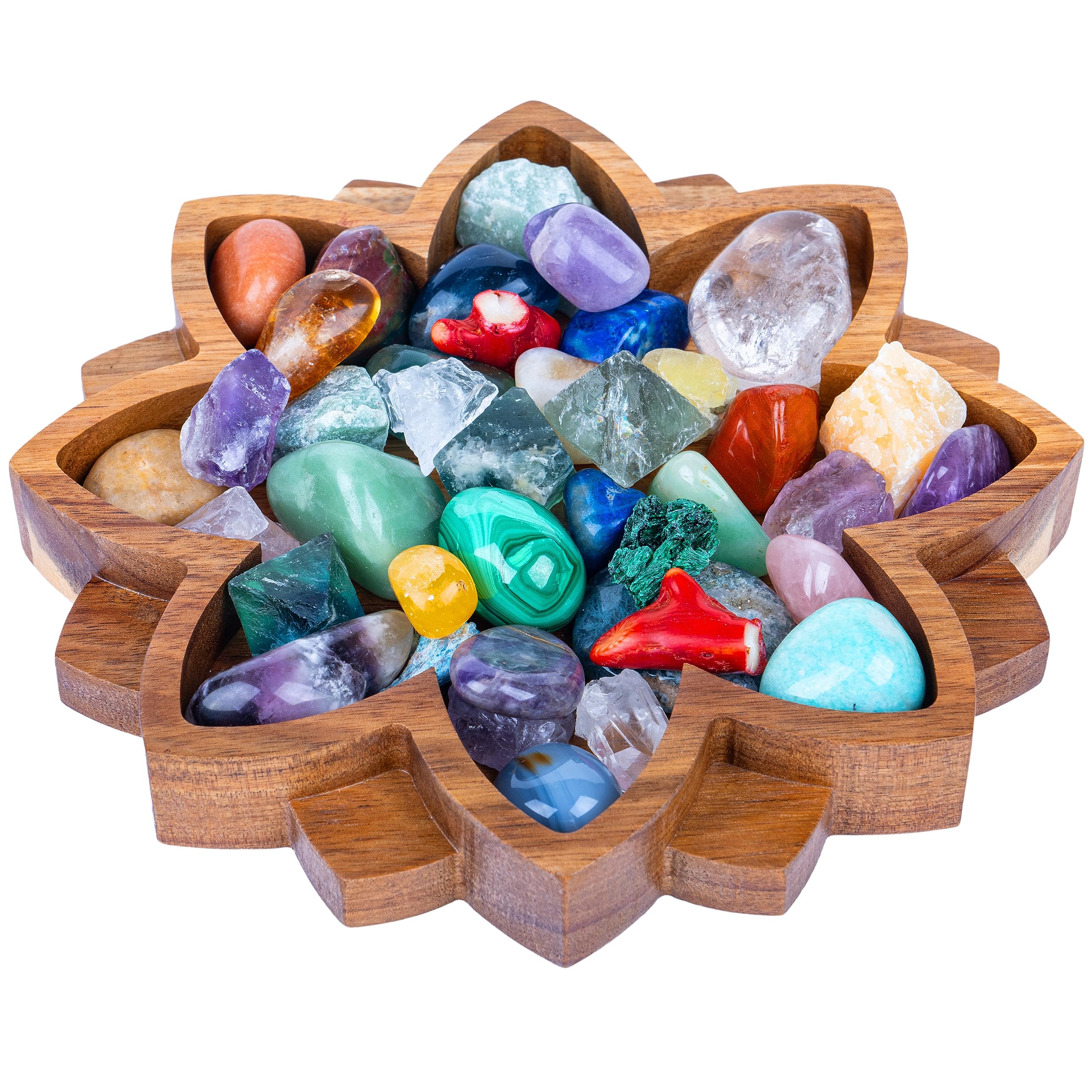 Curawood Lotus Crystal Tray for Stones - Display Your Crystals & Healing Stones - Crystal Holder for Stones Display - Crystal Sh