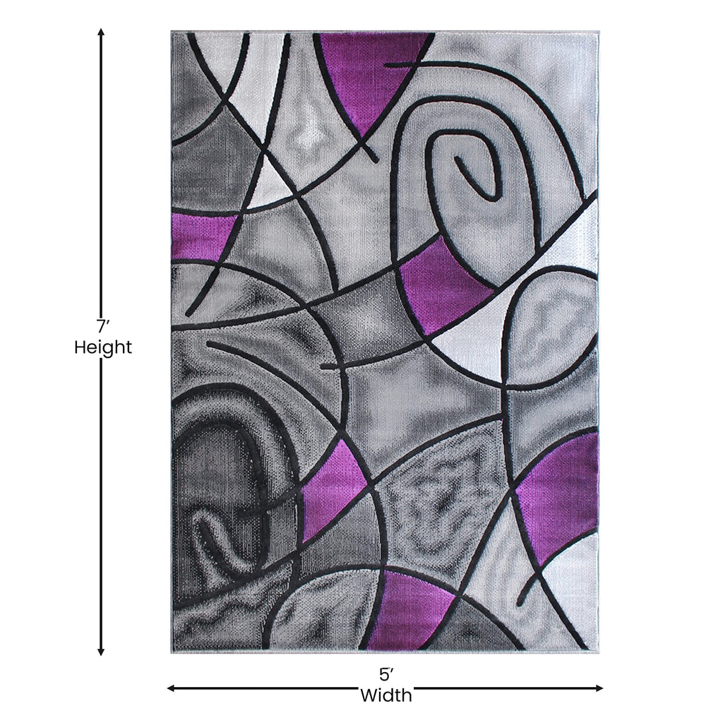 Flash Furniture Jubilee Collection Abstract Area Rug - Colorfast Purple Olefin Rug - 5' X 7' Area Rug - Jute Backing - Living Room, Bedroom, & Family Room