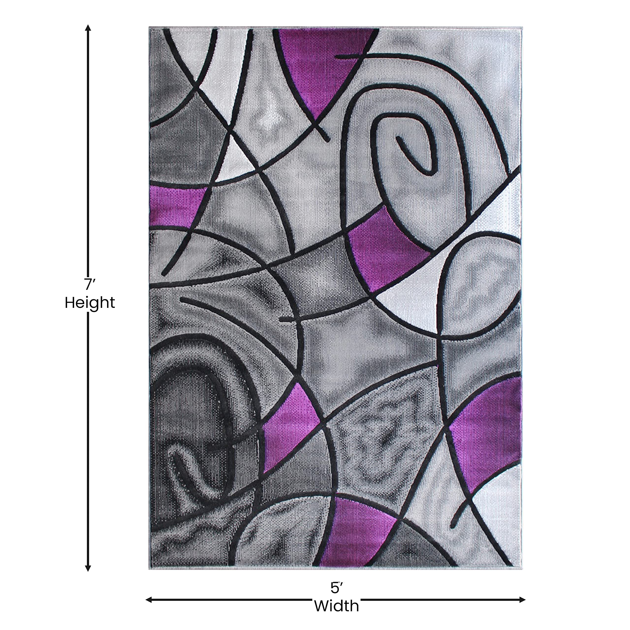 Flash Furniture Jubilee Collection Abstract Area Rug - Colorfast Purple Olefin Rug - 5' X 7' Area Rug - Jute Backing - Living Room, Bedroom, & Family Room
