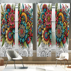 Ambesonne Modern Window Curtains Pack of 2, Jumble Colors Illustration of Oriental Floral Motif with Greenery Leaves, Lightweigh